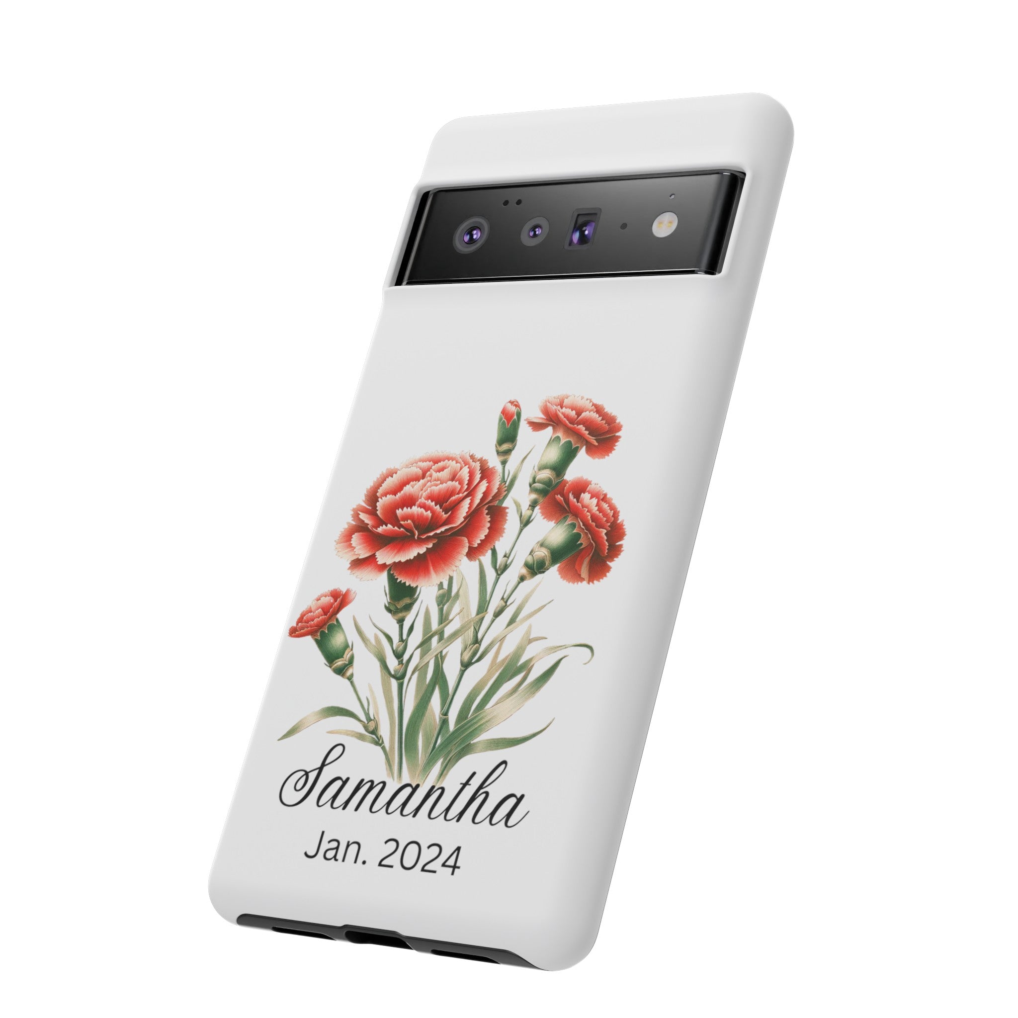 Personalized January Birth Flower Month Tough Phone Cases for iPhones and Samsung Galaxy