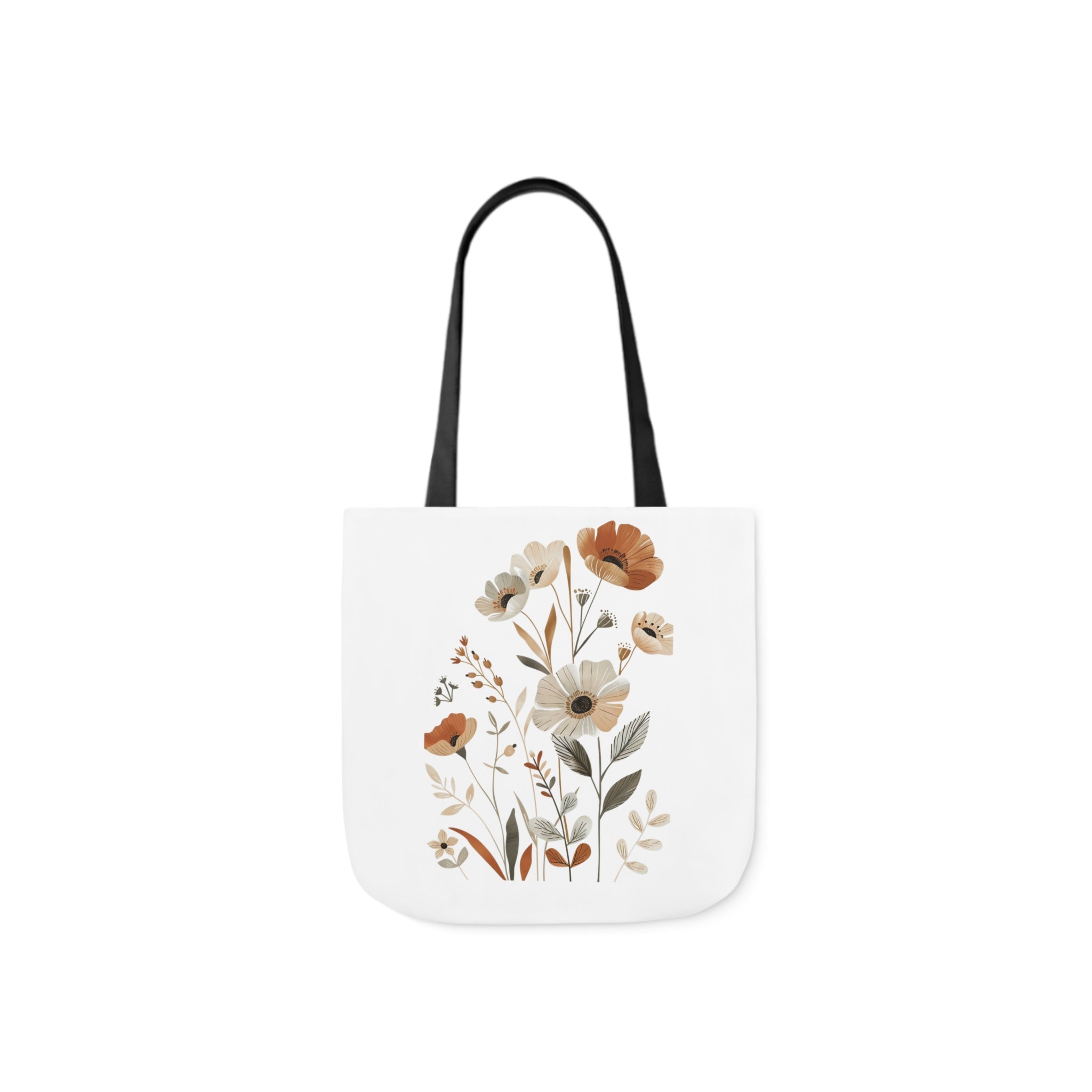 100% Polyester Canvas Tote Bag, 5-Color Straps, Lightweight Wildflower Tote Bag, Shopping Bag, Gift for Mom, Gift for Friend, Reusable Shopping Bag