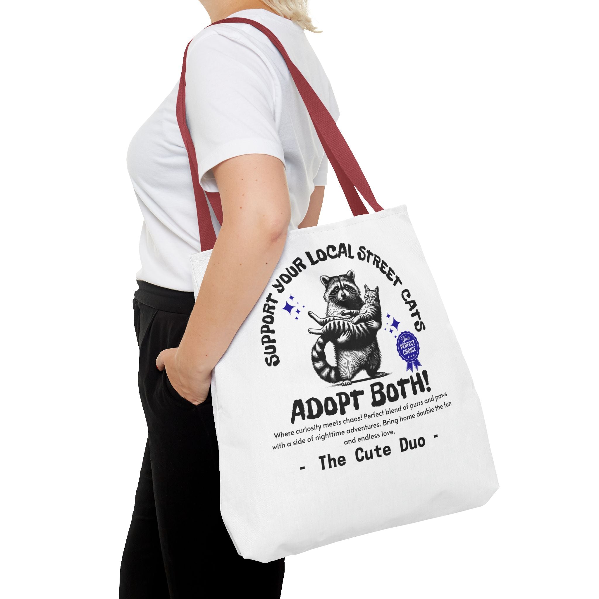 Funny Tote Bag (AOP), Funny Support Your Local Street Cats bag, Gift for Cat Lovers, Funny Raccoons Bag, Gift for Cat Mom