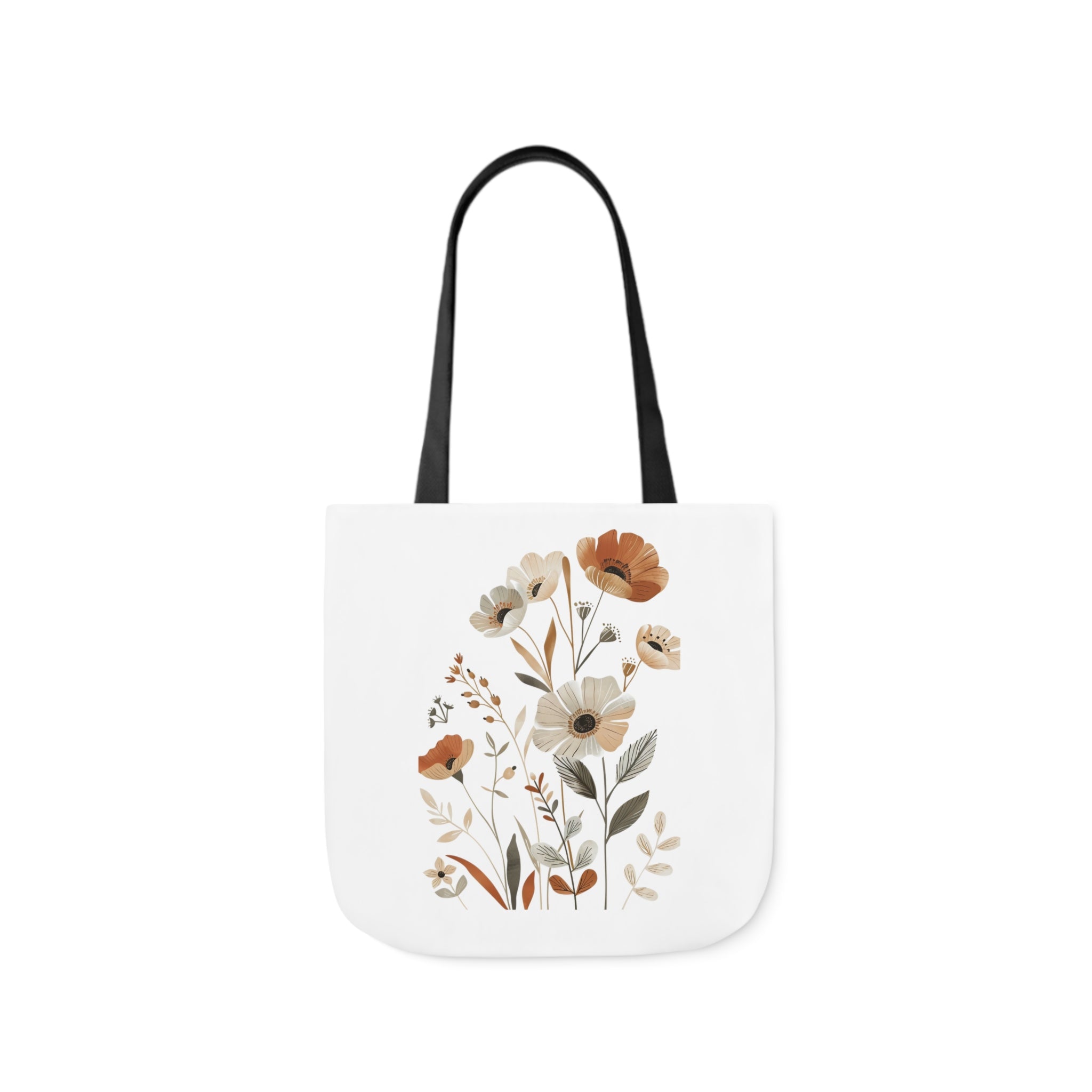 100% Polyester Canvas Tote Bag, 5-Color Straps, Lightweight Wildflower Tote Bag, Shopping Bag, Gift for Mom, Gift for Friend, Reusable Shopping Bag