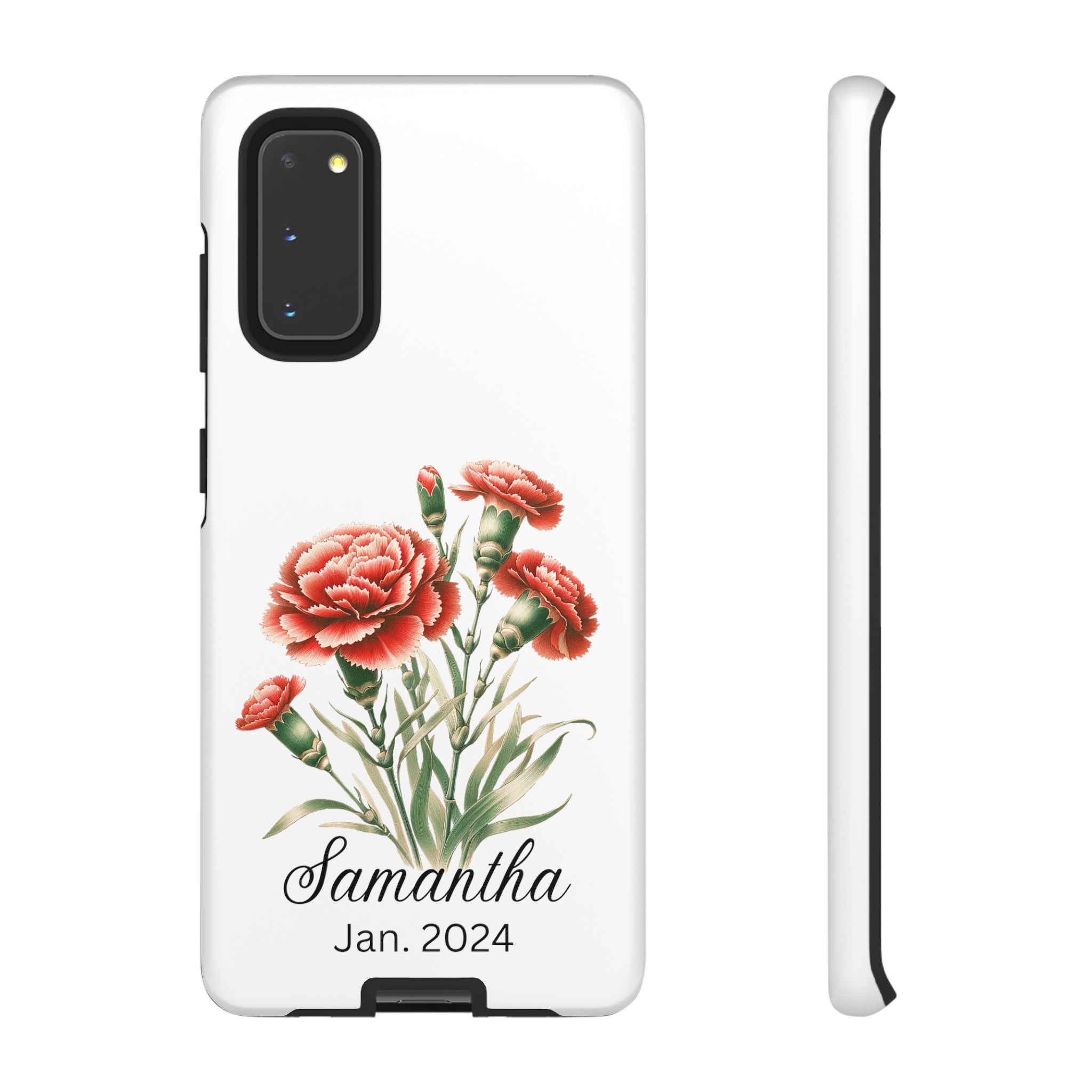 Personalized January Birth Flower Month Tough Phone Cases for iPhones and Samsung Galaxy