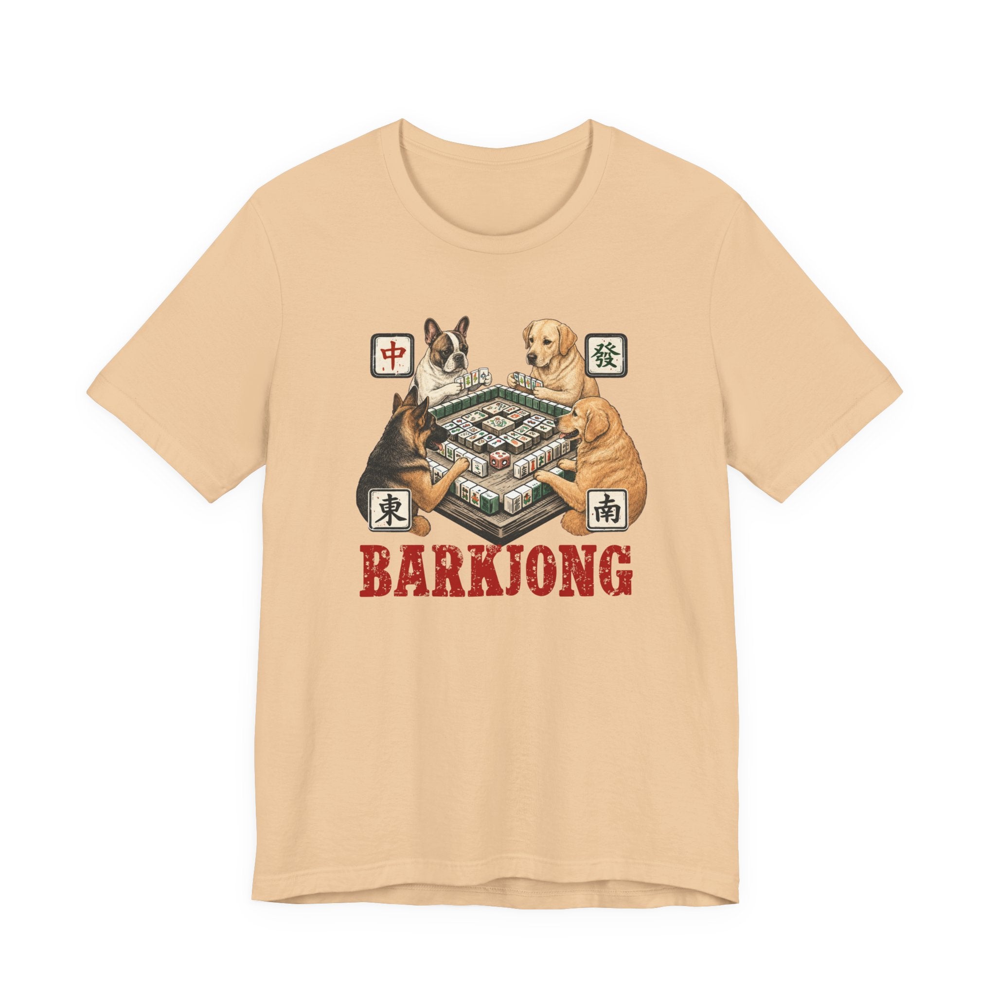 Dogjong Bella Canvas 3001 Shirt, Dogs Playing Mahjong T-Shirt, Vintage Chinese Tile Game Gift, MahJong Player Present