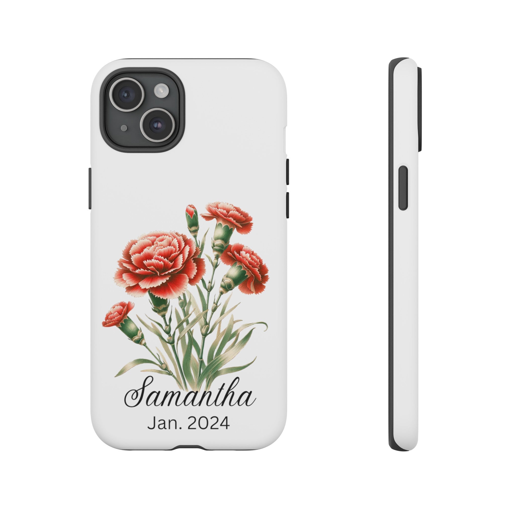 Personalized January Birth Flower Month Tough Phone Cases for iPhones and Samsung Galaxy