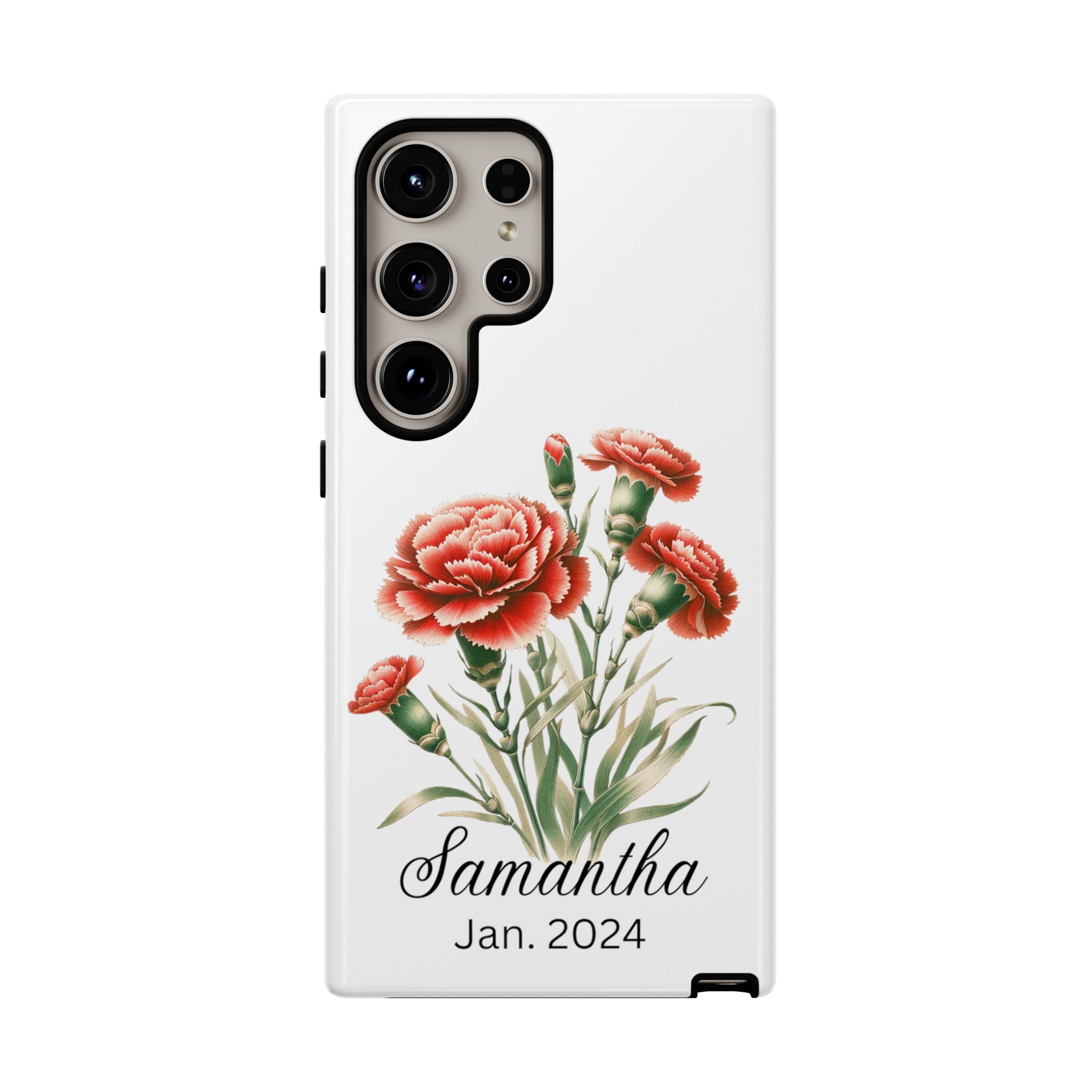 Personalized January Birth Flower Month Tough Phone Cases for iPhones and Samsung Galaxy