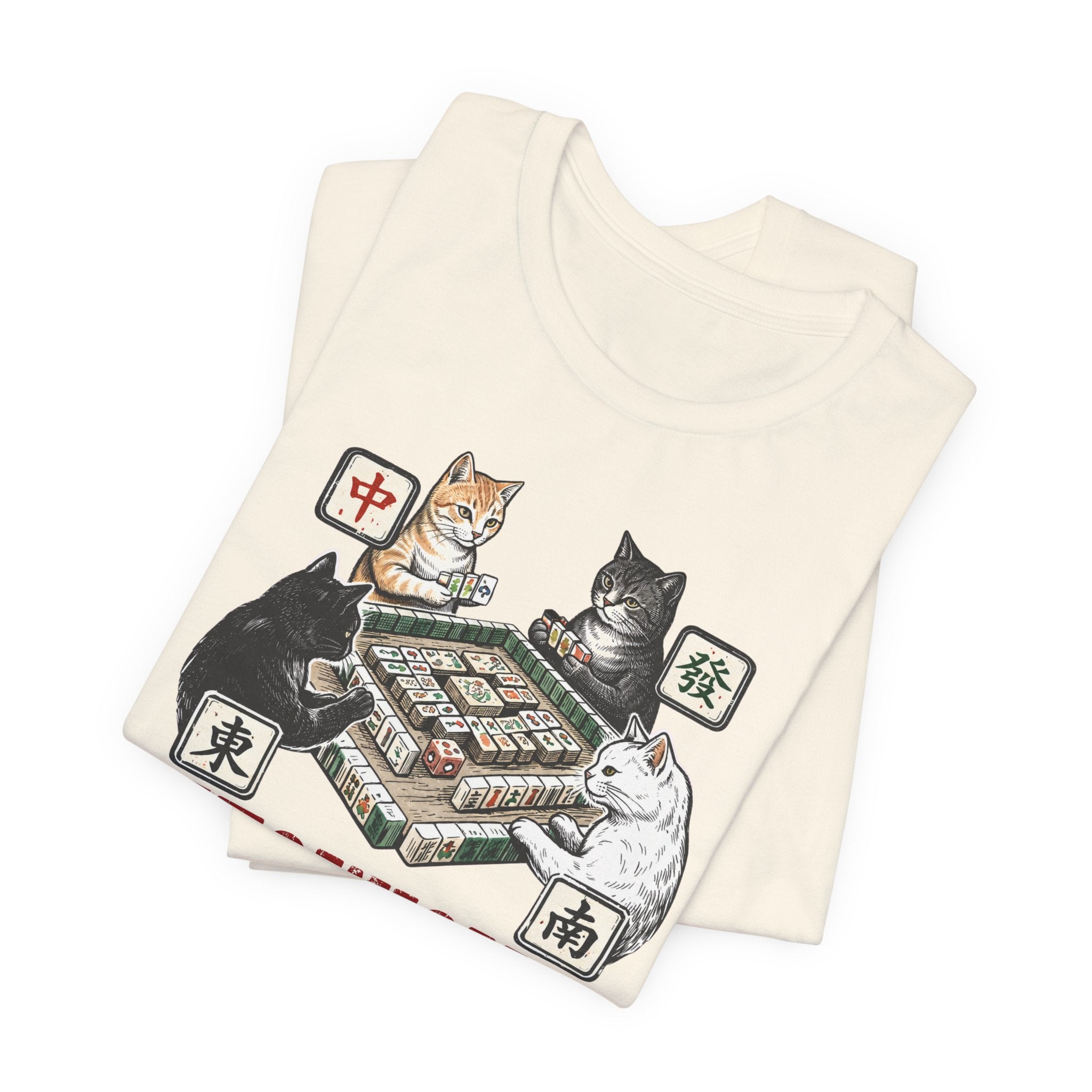 Meowjong Bella Canvas 3001 Shirt, Cats Playing Mahjong T-Shirt, Vintage Chinese Tile Game Gift, MahJong Player Present