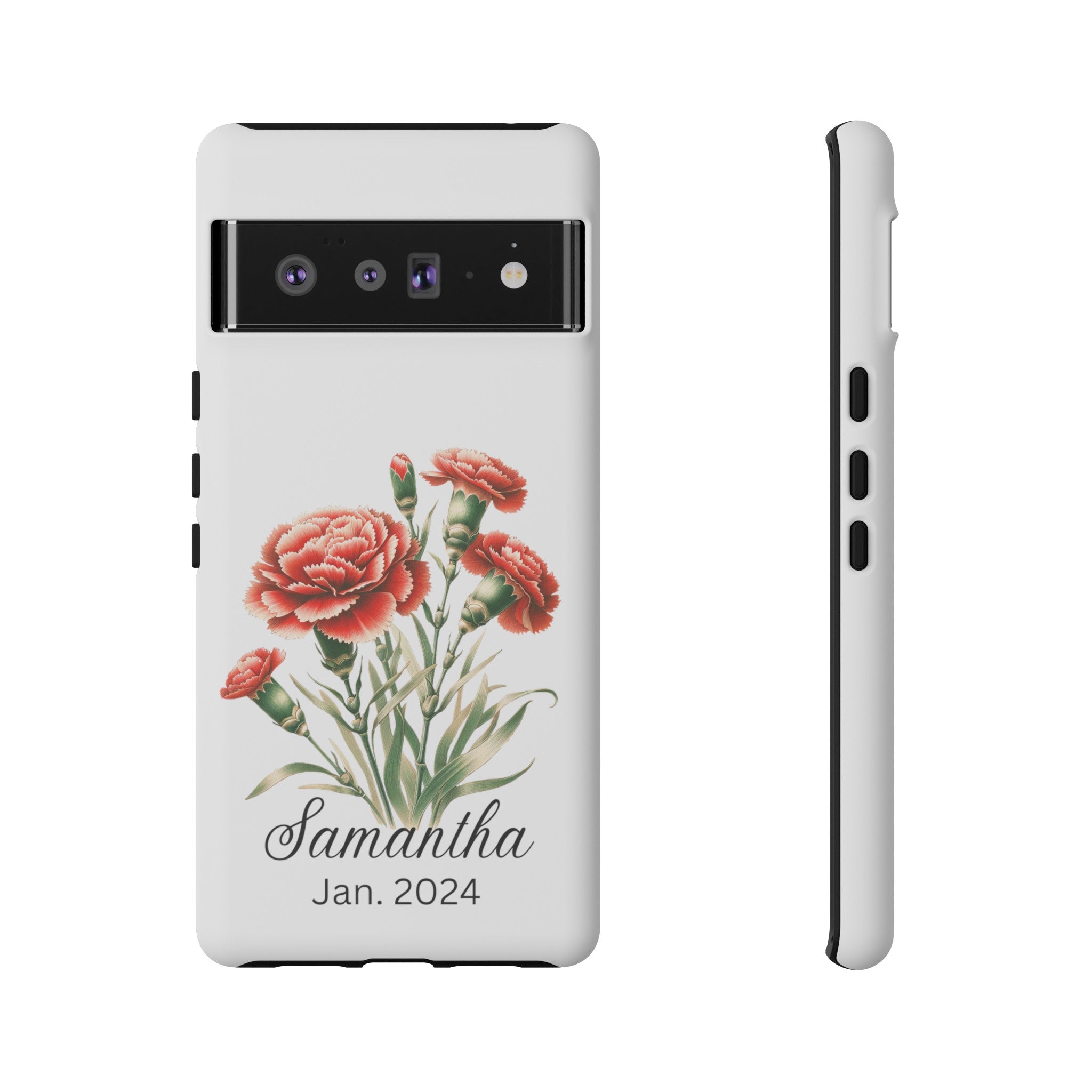 Personalized January Birth Flower Month Tough Phone Cases for iPhones and Samsung Galaxy