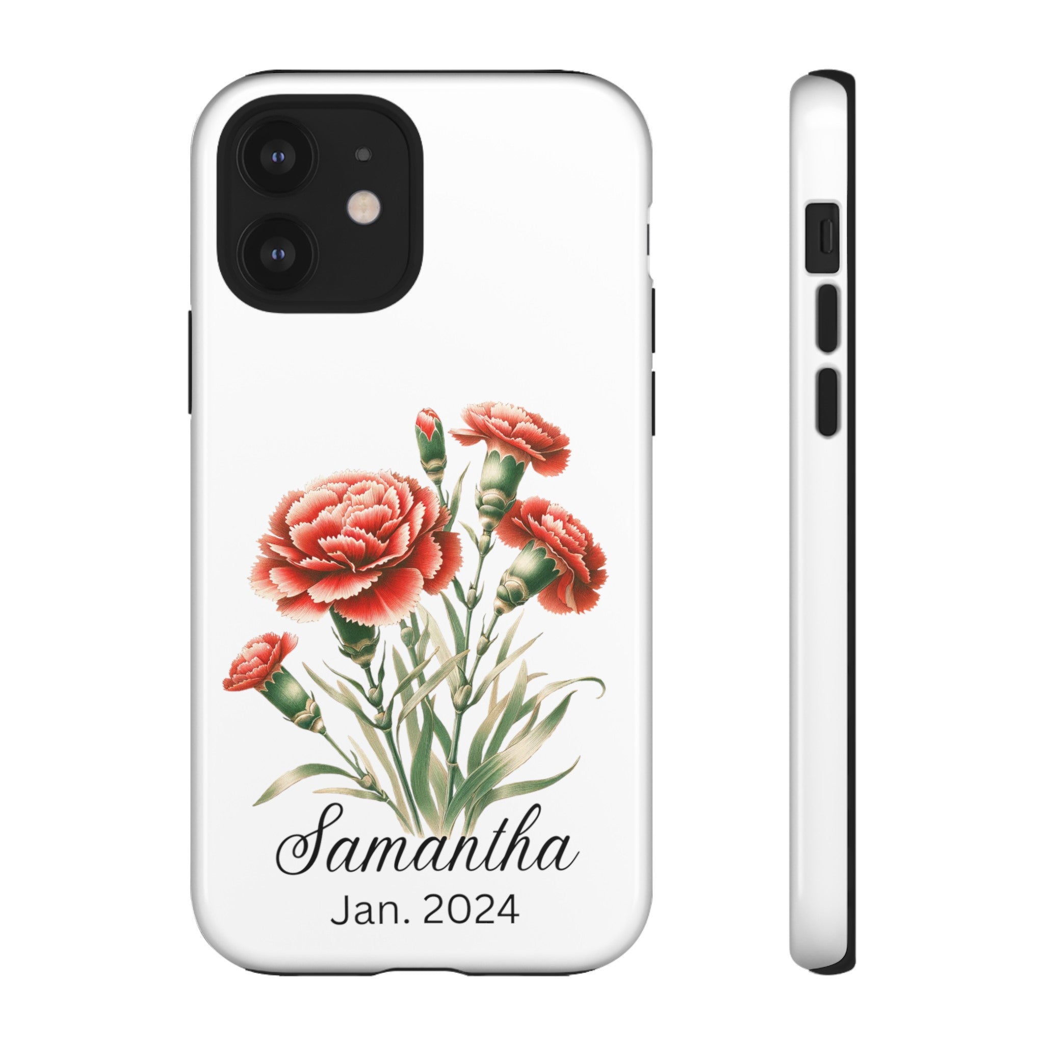 Personalized January Birth Flower Month Tough Phone Cases for iPhones and Samsung Galaxy