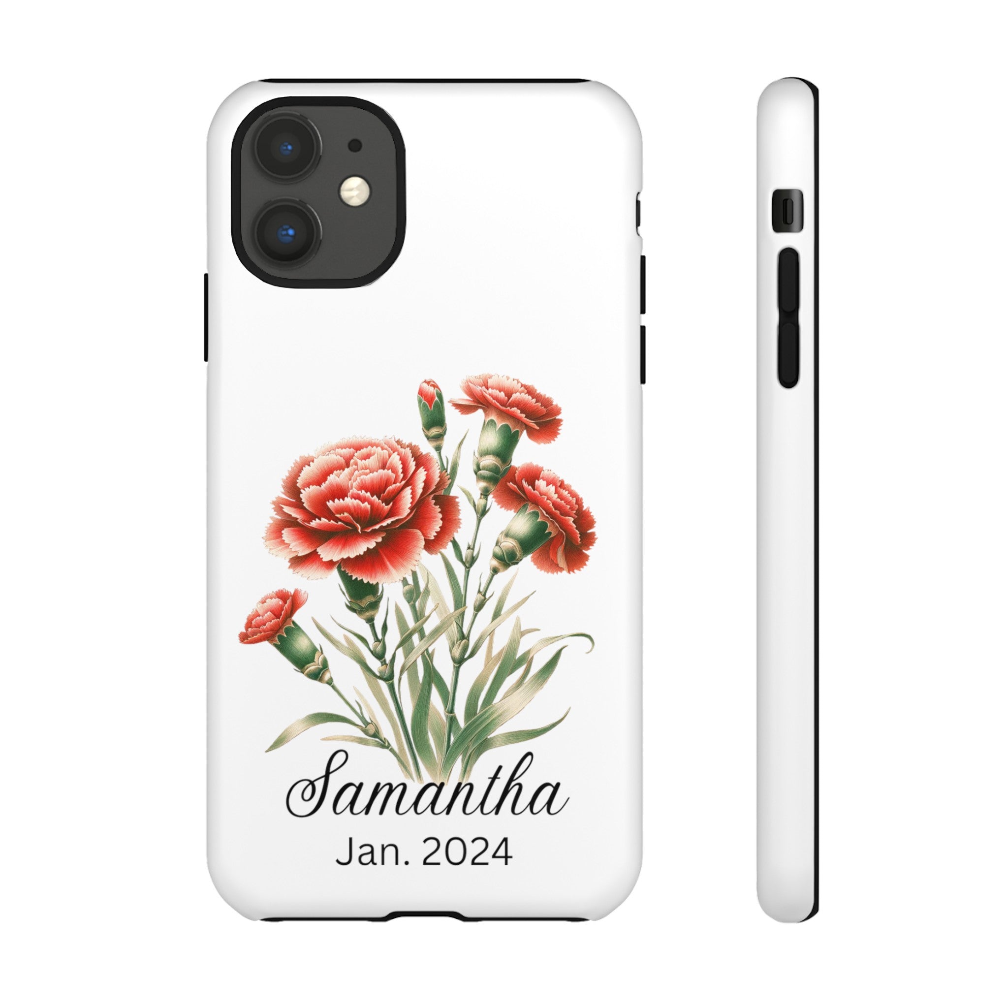 Personalized January Birth Flower Month Tough Phone Cases for iPhones and Samsung Galaxy