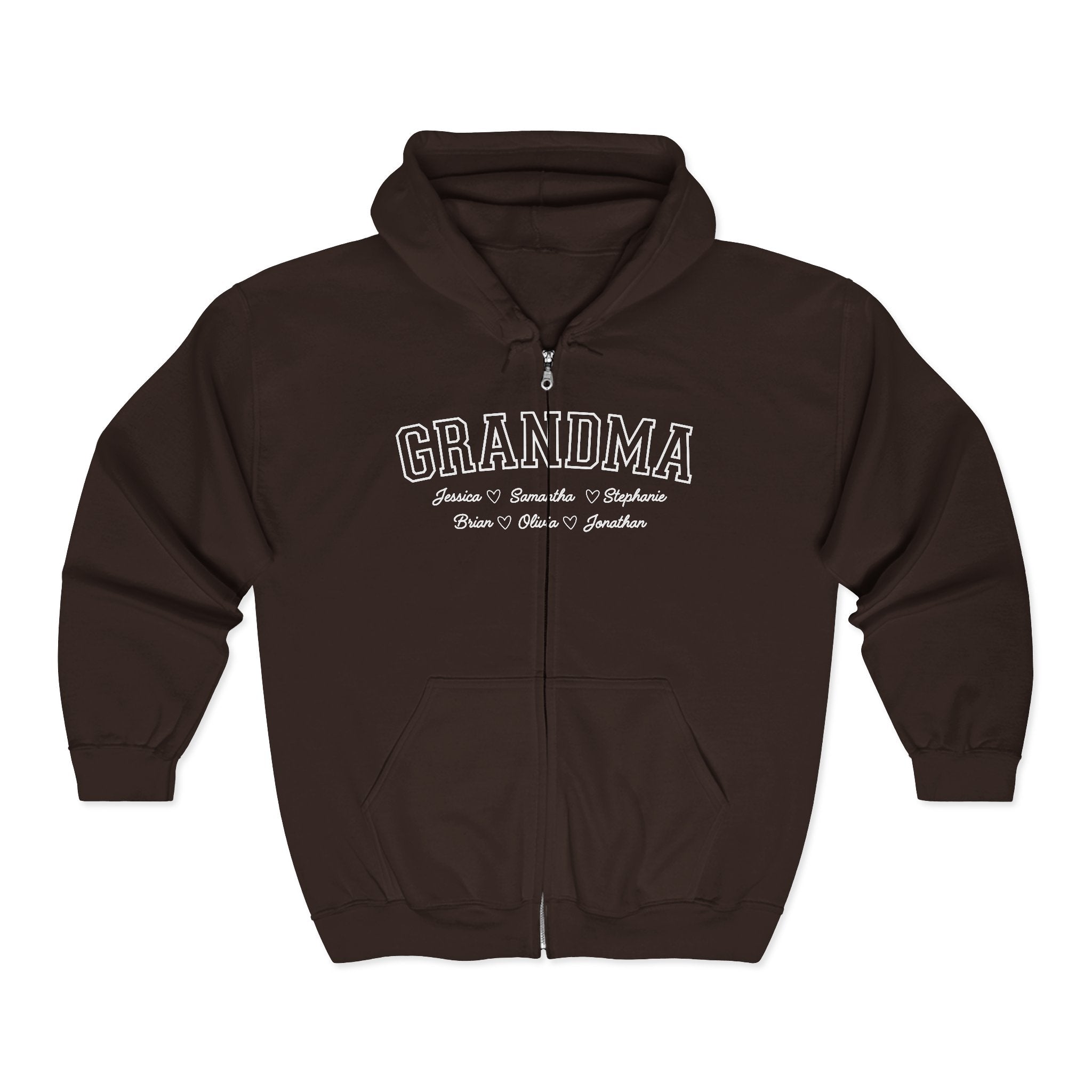 Personalized Grandma Hoodie with Grandkids Names: Full Zip Sweatshirt