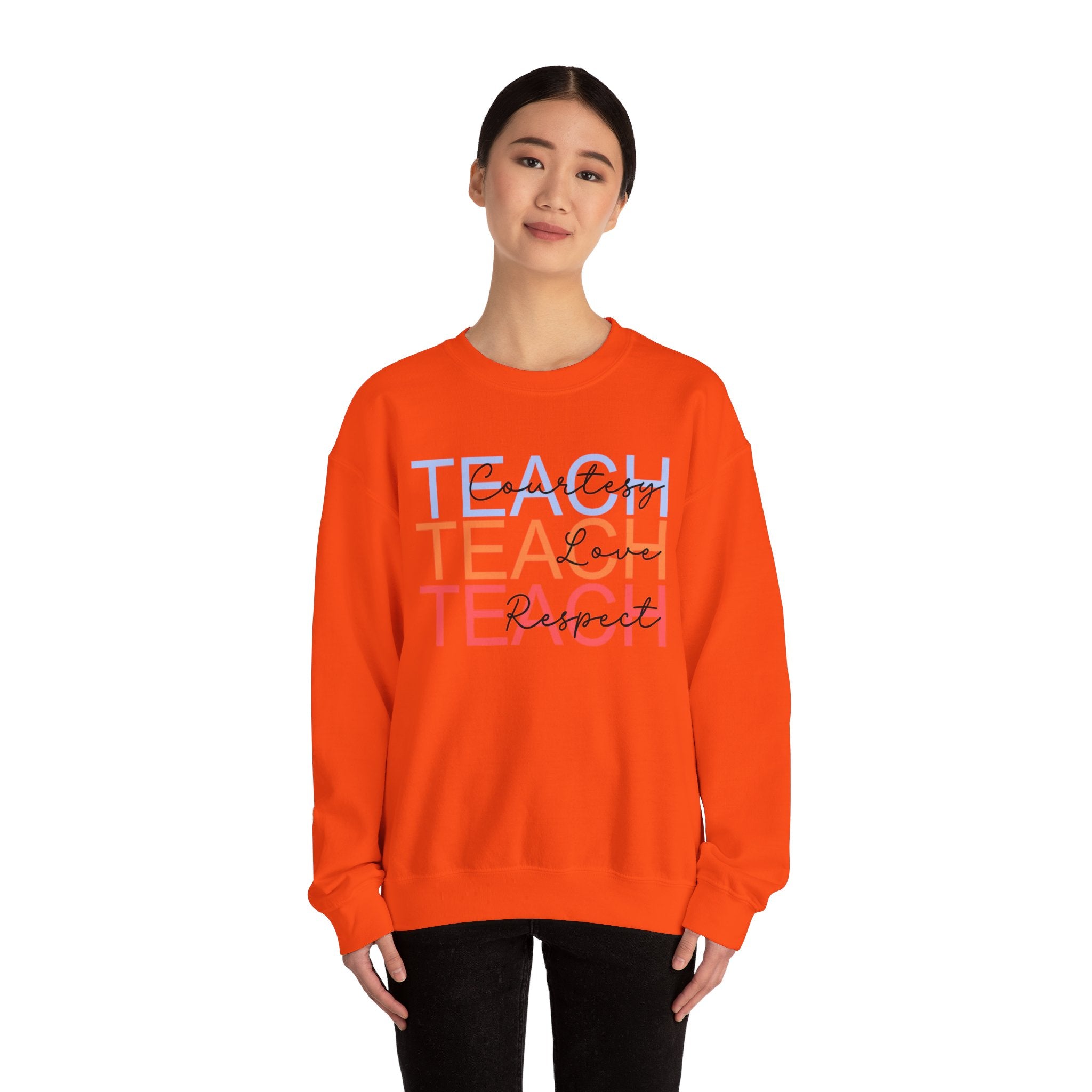 Teach Courtesy, Love, Respect Unisex Heavy Blend™ Crewneck Sweatshirt, Teacher Shirt, Gift for Teacher, Teacher Appreciation, Teacher Gift