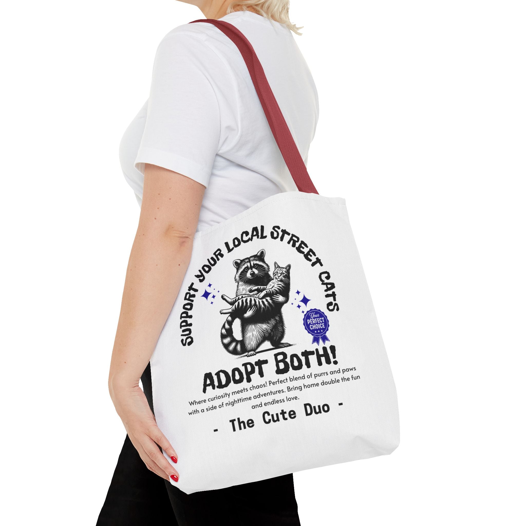 Funny Tote Bag (AOP), Funny Support Your Local Street Cats bag, Gift for Cat Lovers, Funny Raccoons Bag, Gift for Cat Mom