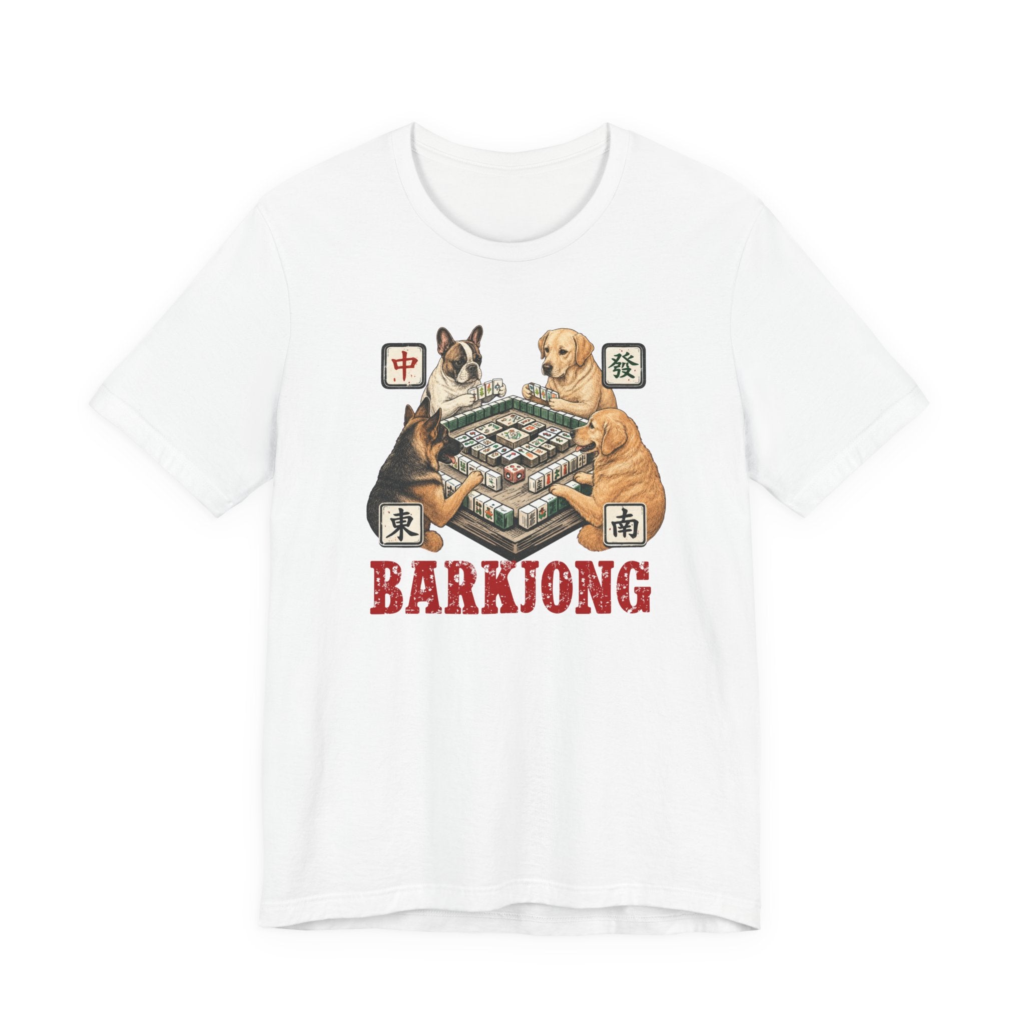 Dogjong Bella Canvas 3001 Shirt, Dogs Playing Mahjong T-Shirt, Vintage Chinese Tile Game Gift, MahJong Player Present