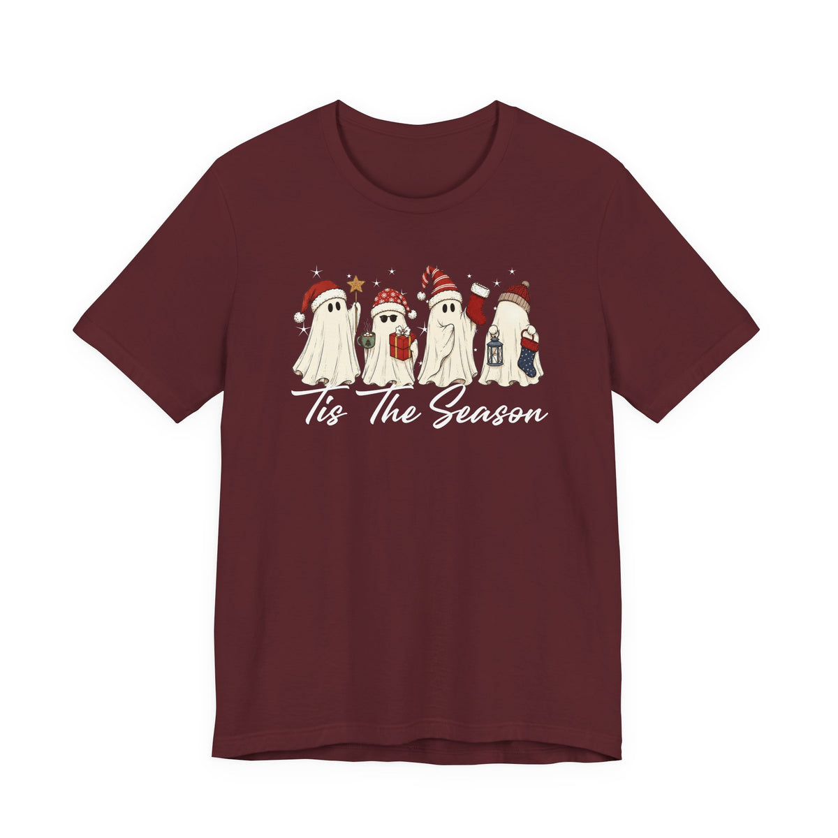 Tis The Season Halloween Shirt, Bella Canvas 3001 T-Shirt, Retro Ghost Tee, Cute Christmas Ghost