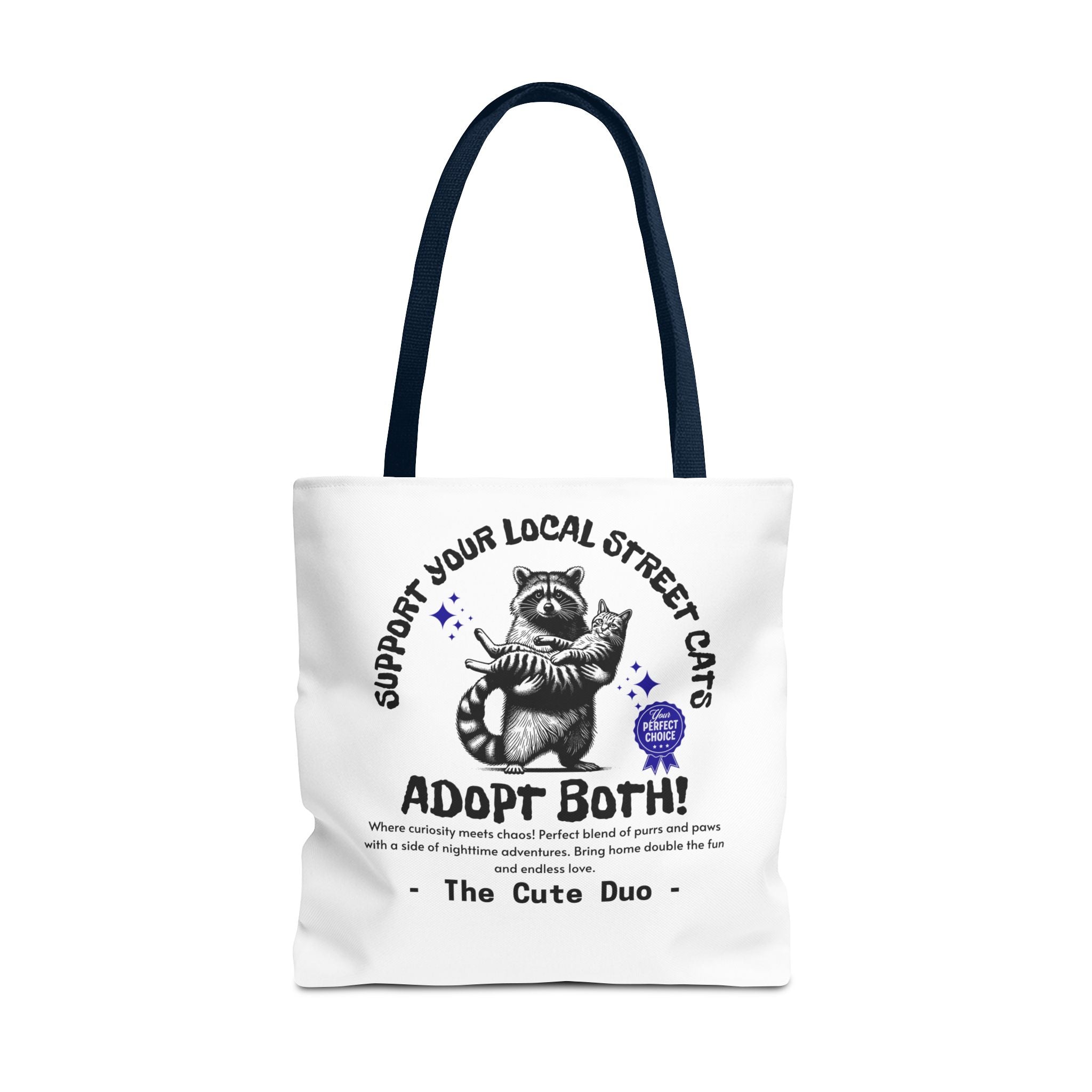 Funny Tote Bag (AOP), Funny Support Your Local Street Cats bag, Gift for Cat Lovers, Funny Raccoons Bag, Gift for Cat Mom