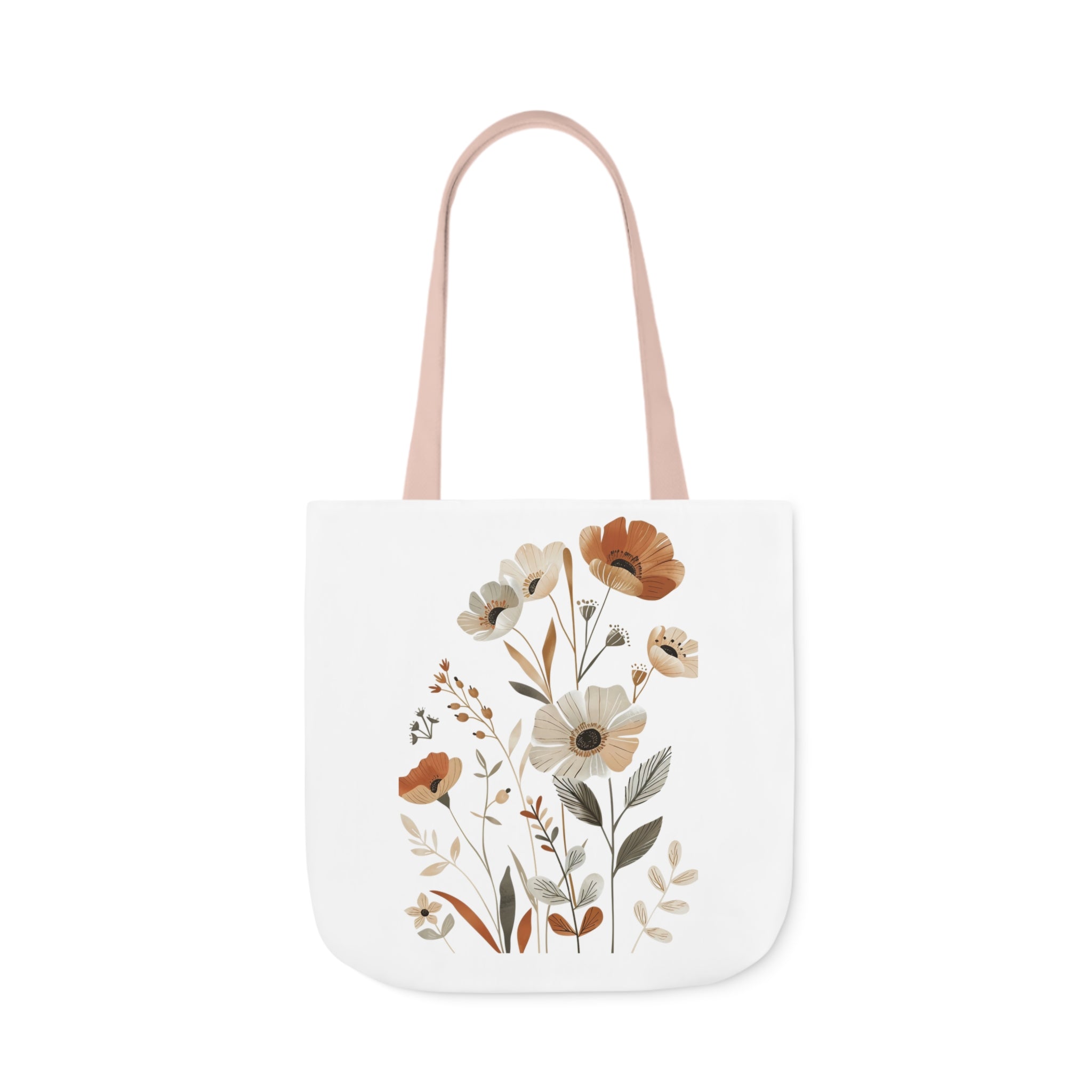 100% Polyester Canvas Tote Bag, 5-Color Straps, Lightweight Wildflower Tote Bag, Shopping Bag, Gift for Mom, Gift for Friend, Reusable Shopping Bag