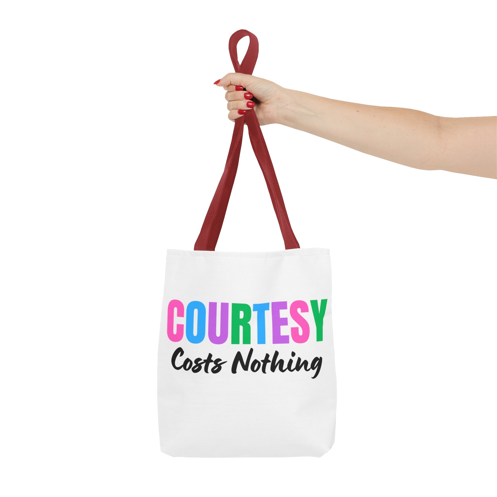 Courtesy Costs Nothing Tote Bag (AOP), Kindness Bag, Respect Bag, Show Compassion, Be Courteous, Stop Bullying