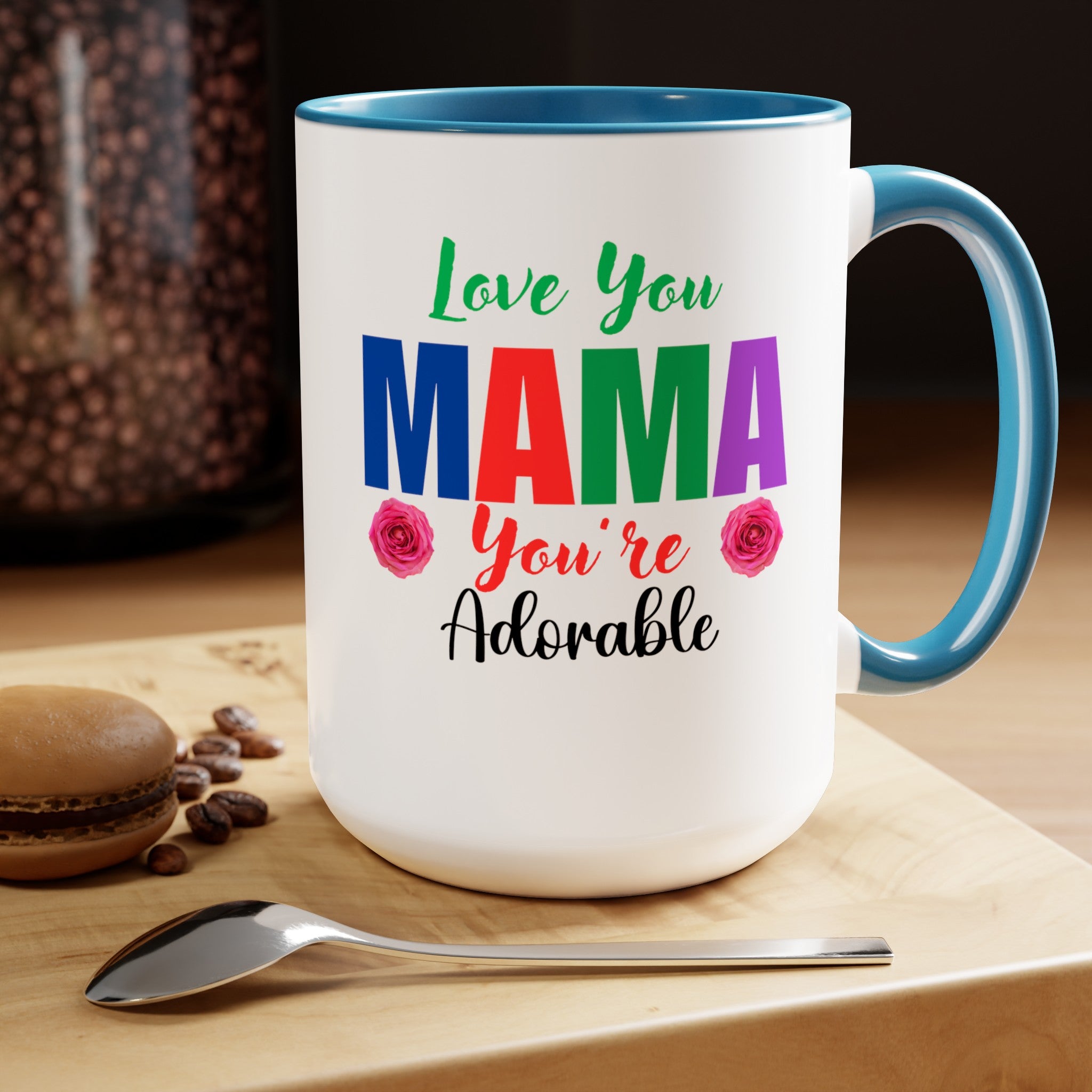 Love You Mama Two-Tone Coffee Mugs, 15oz, Mother's Day Gift for Mom, Gift from Dad, Gift from Husband, Gift from Daughter, Gift from Son