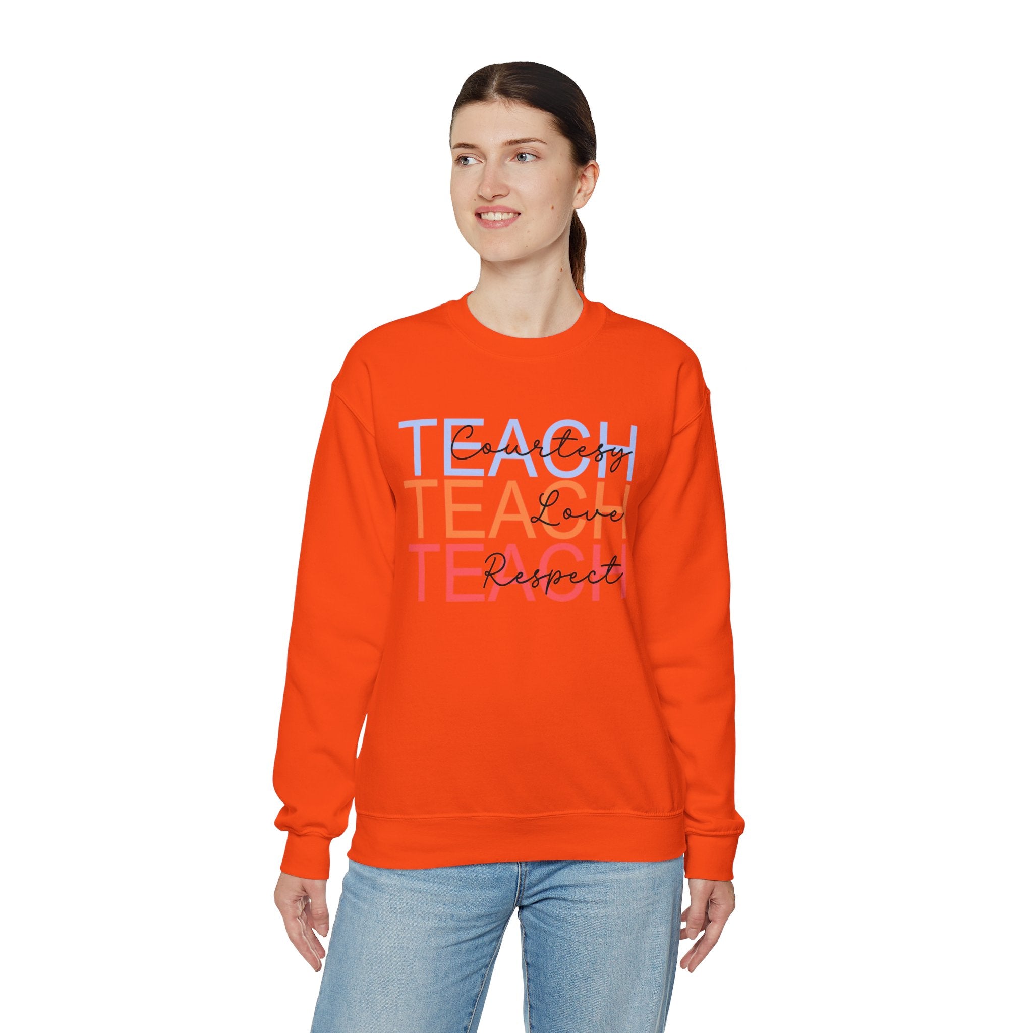 Teach Courtesy, Love, Respect Unisex Heavy Blend™ Crewneck Sweatshirt, Teacher Shirt, Gift for Teacher, Teacher Appreciation, Teacher Gift