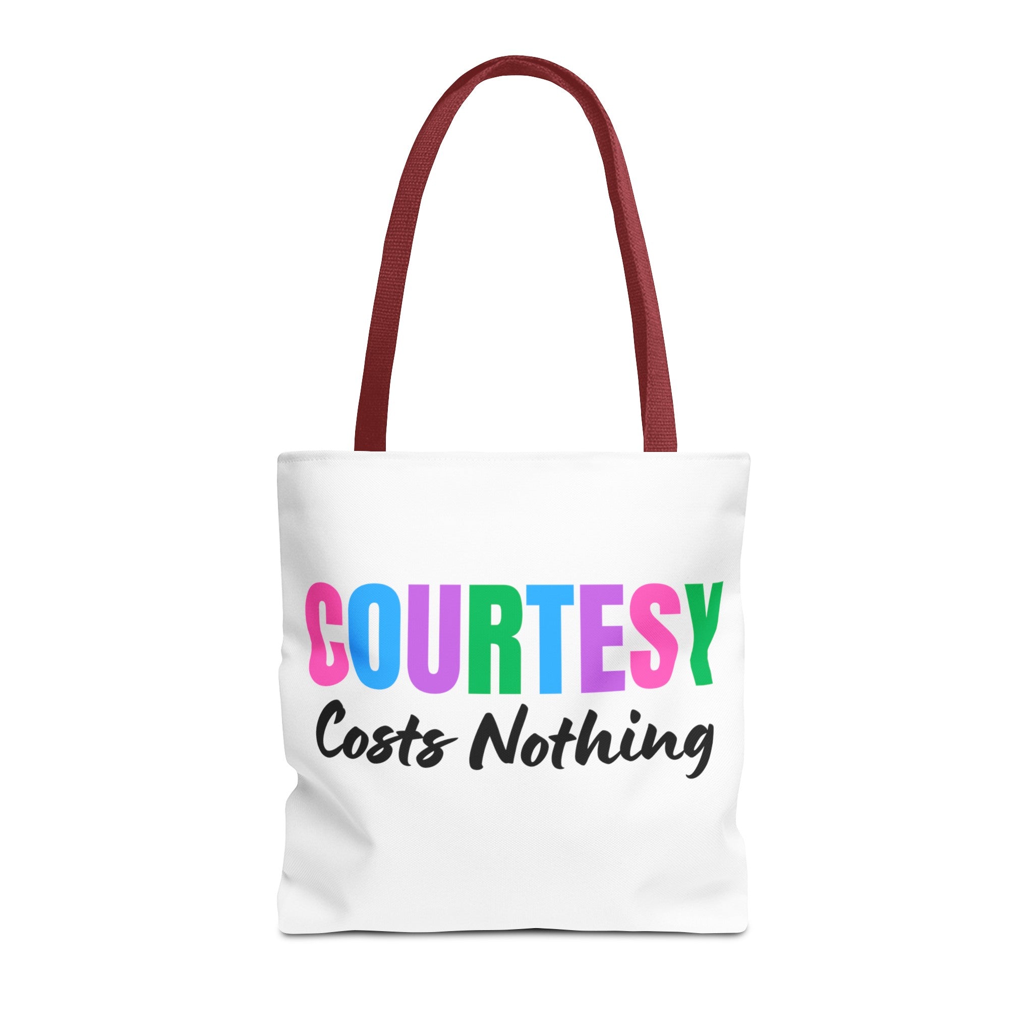 Courtesy Costs Nothing Tote Bag (AOP), Kindness Bag, Respect Bag, Show Compassion, Be Courteous, Stop Bullying