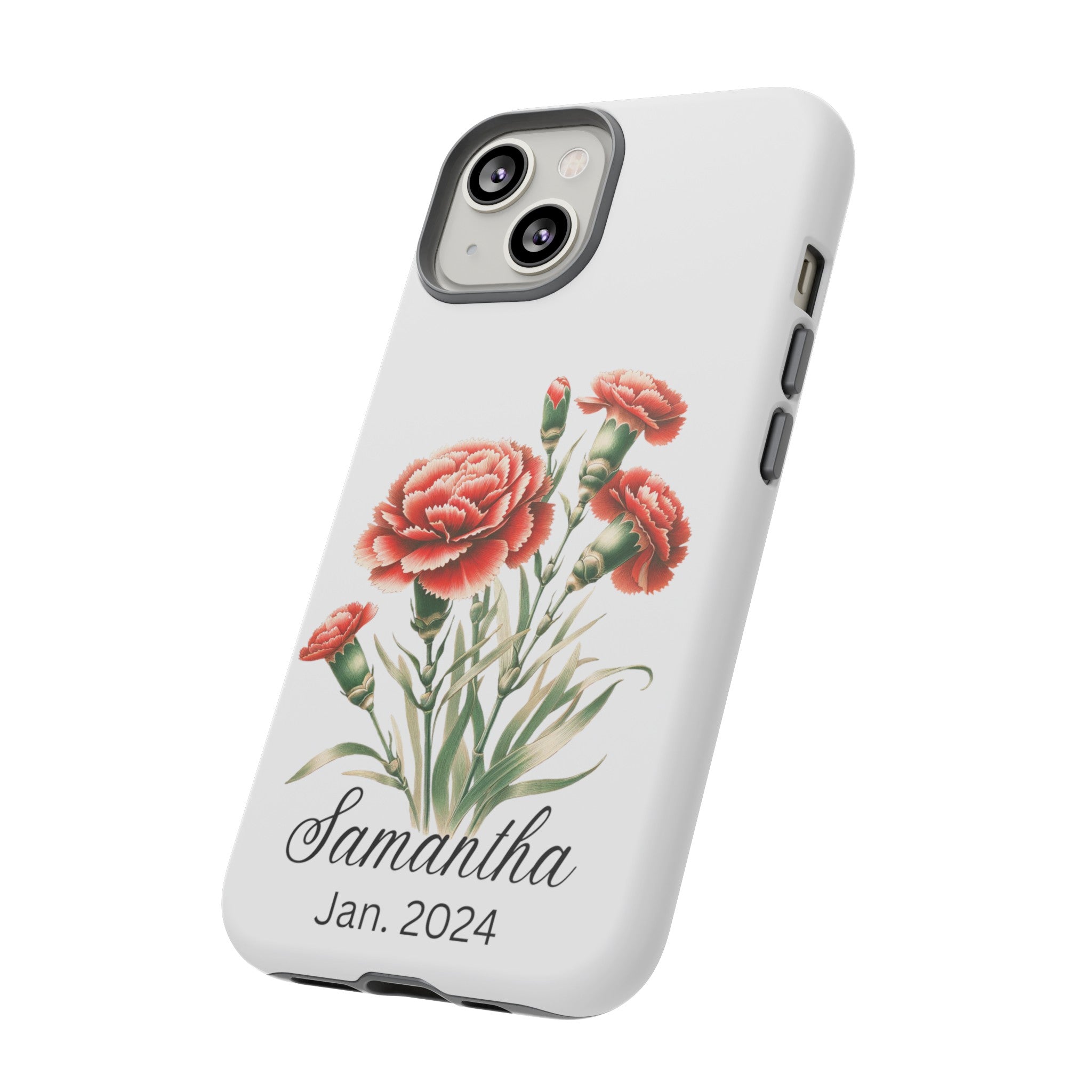 Personalized January Birth Flower Month Tough Phone Cases for iPhones and Samsung Galaxy