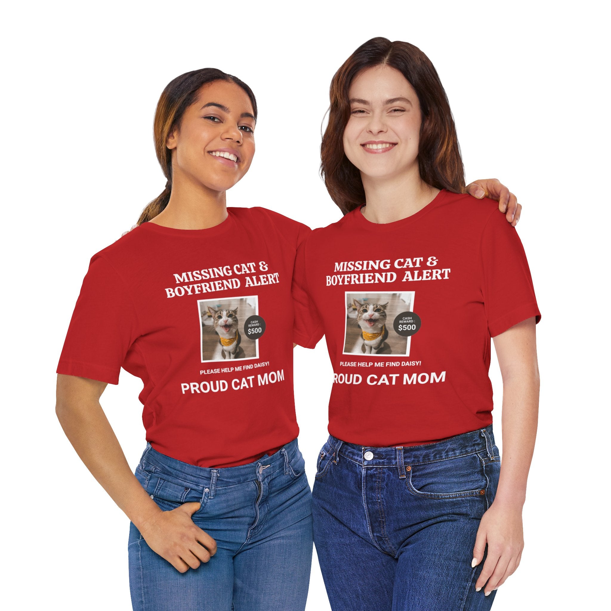 Funny Missing Cat & Boyfriend Alert Unisex Jersey Short Sleeve T-shirt, Cat Mom shirt, Funny Cat Shirt, Cat lover Shirt, Gift for Cat Mom, Cat T-shirt