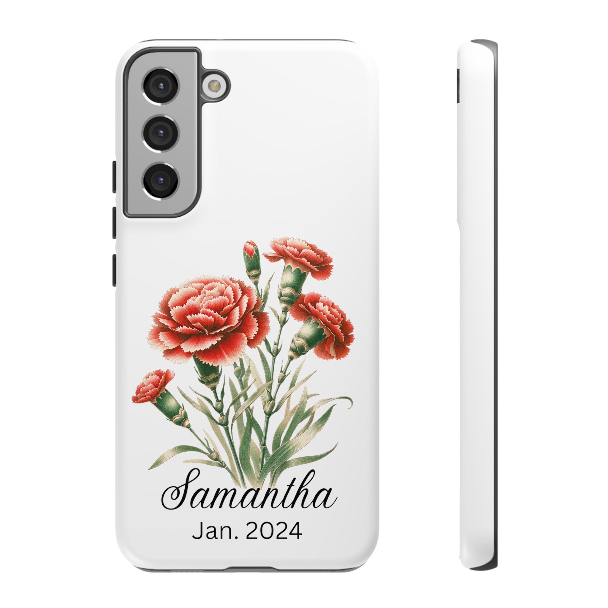 Personalized January Birth Flower Month Tough Phone Cases for iPhones and Samsung Galaxy