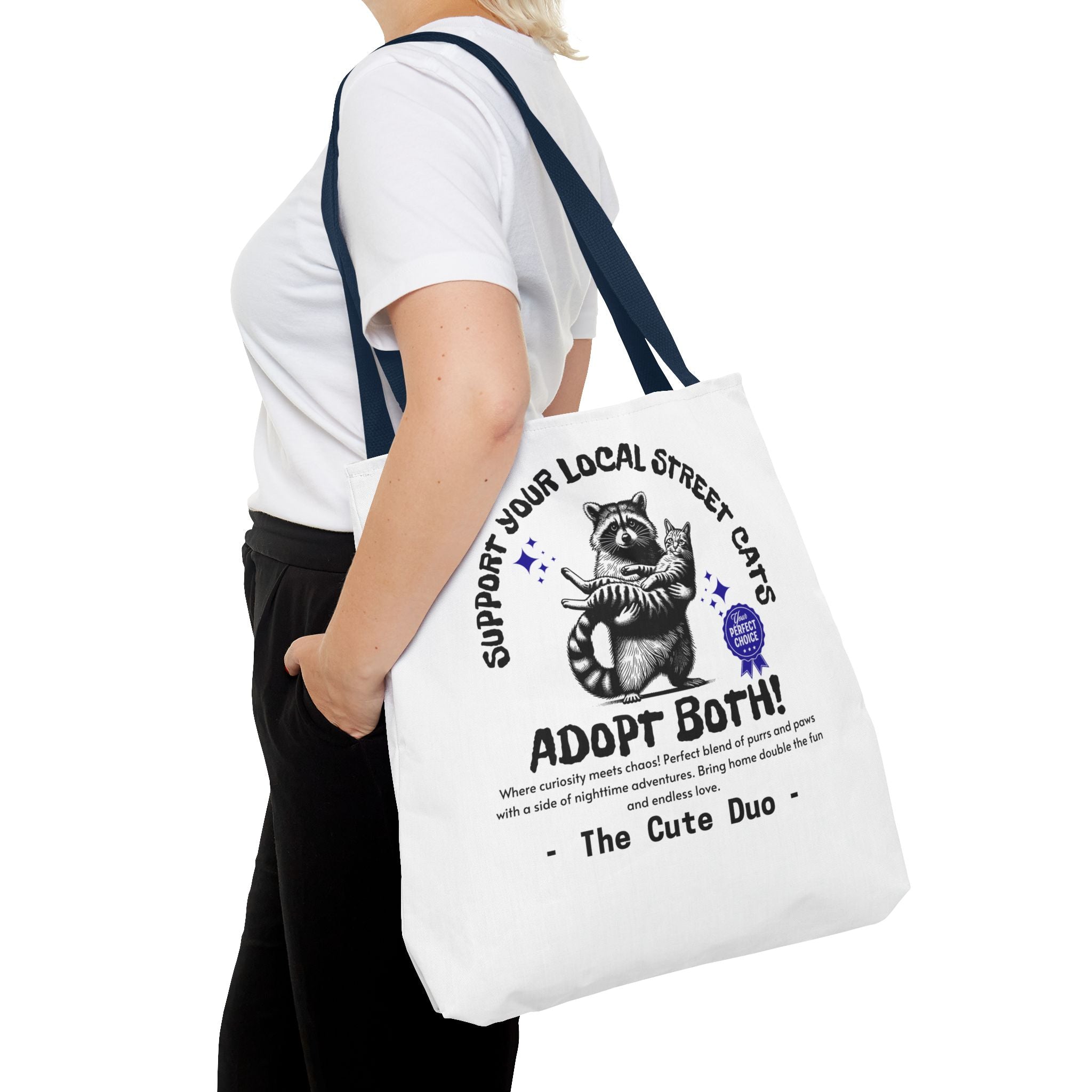 Funny Tote Bag (AOP), Funny Support Your Local Street Cats bag, Gift for Cat Lovers, Funny Raccoons Bag, Gift for Cat Mom