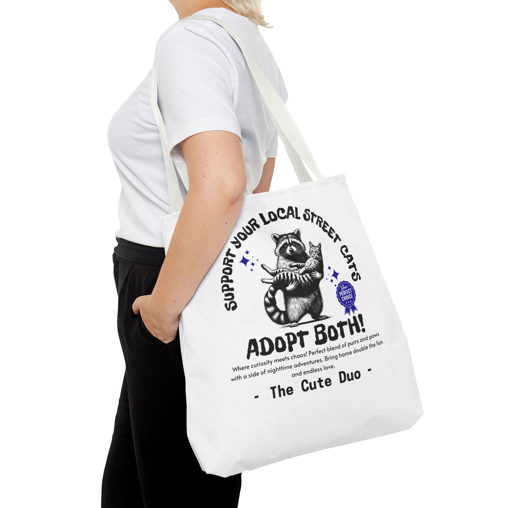 Funny Tote Bag (AOP), Funny Support Your Local Street Cats bag, Gift for Cat Lovers, Funny Raccoons Bag, Gift for Cat Mom