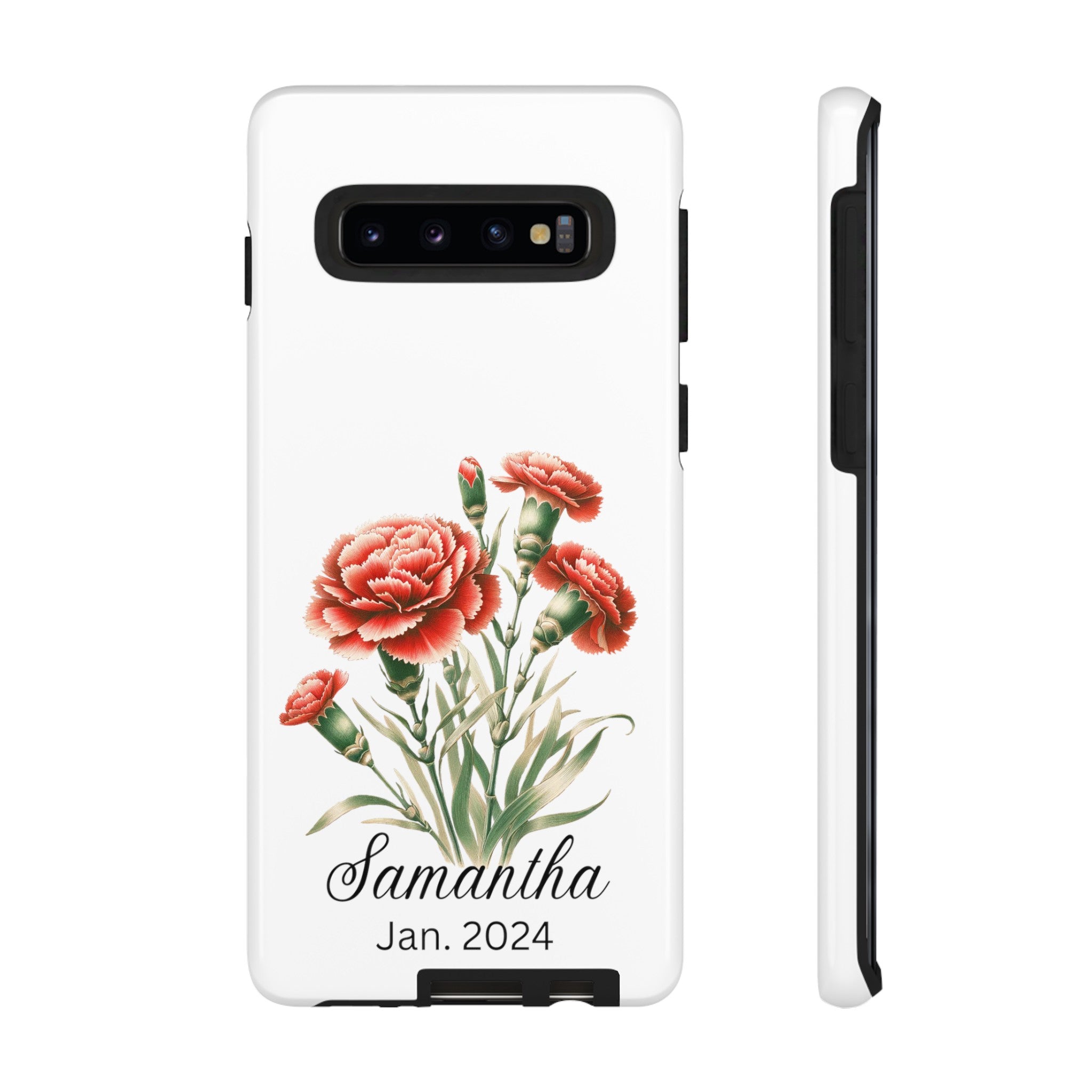 Personalized January Birth Flower Month Tough Phone Cases for iPhones and Samsung Galaxy