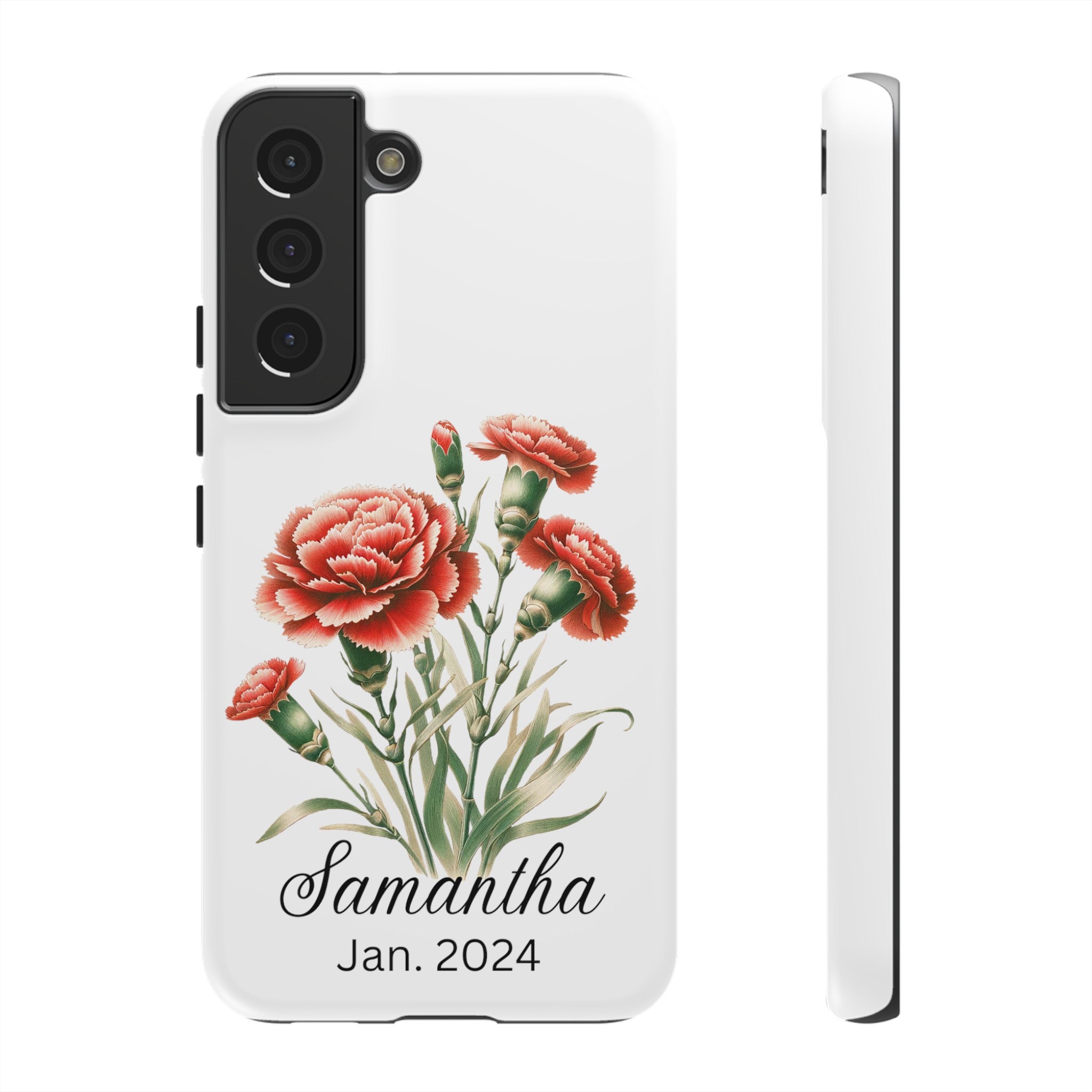 Personalized January Birth Flower Month Tough Phone Cases for iPhones and Samsung Galaxy