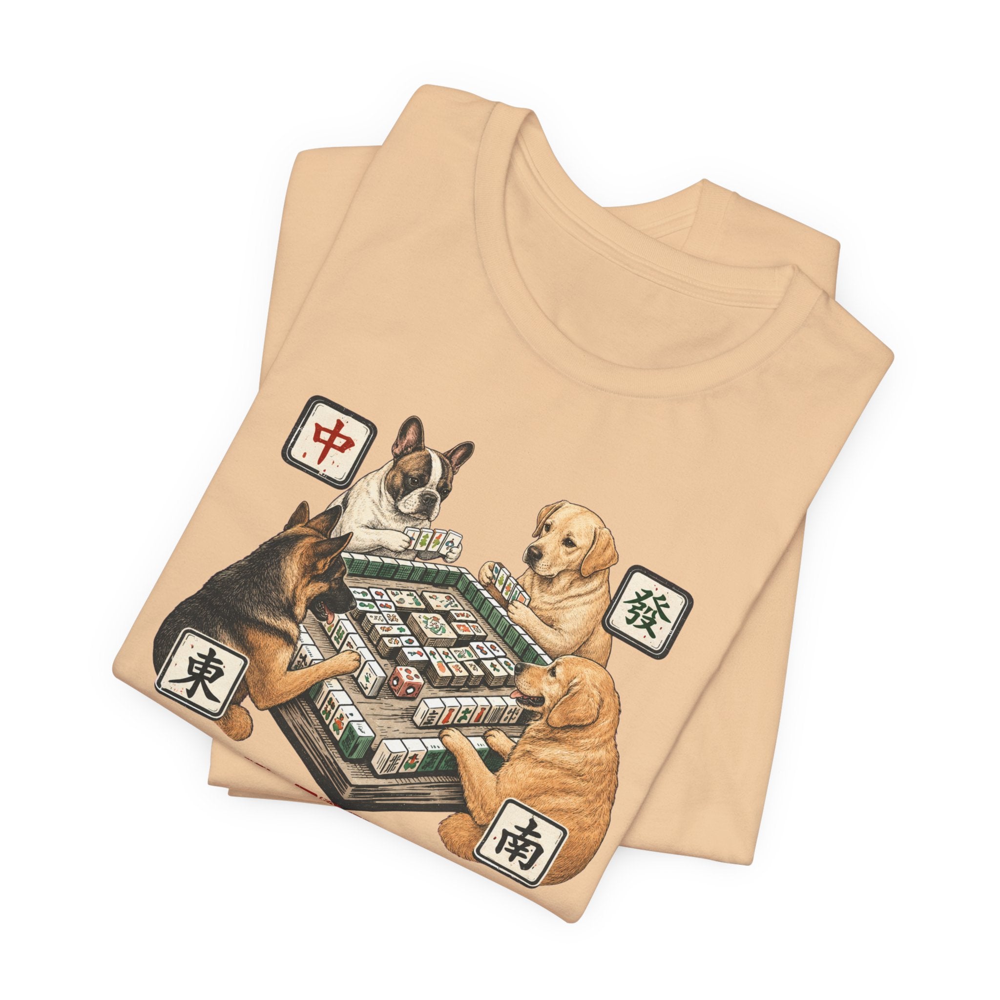 Dogjong Bella Canvas 3001 Shirt, Dogs Playing Mahjong T-Shirt, Vintage Chinese Tile Game Gift, MahJong Player Present