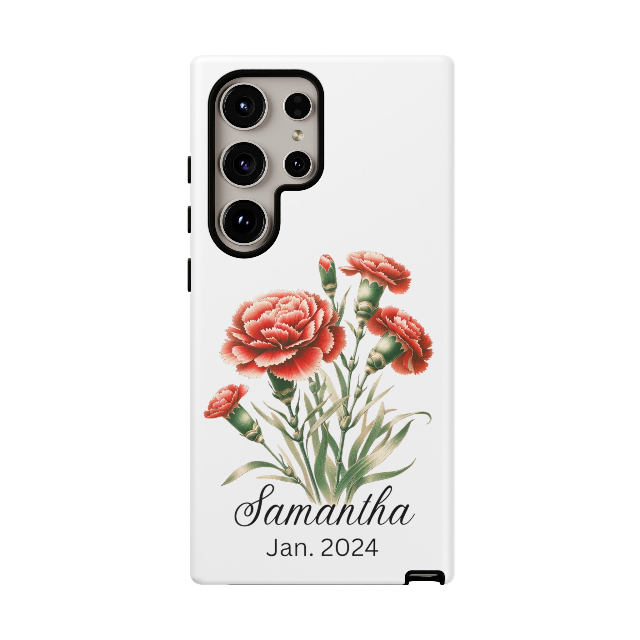 Personalized January Birth Flower Month Tough Phone Cases for iPhones and Samsung Galaxy