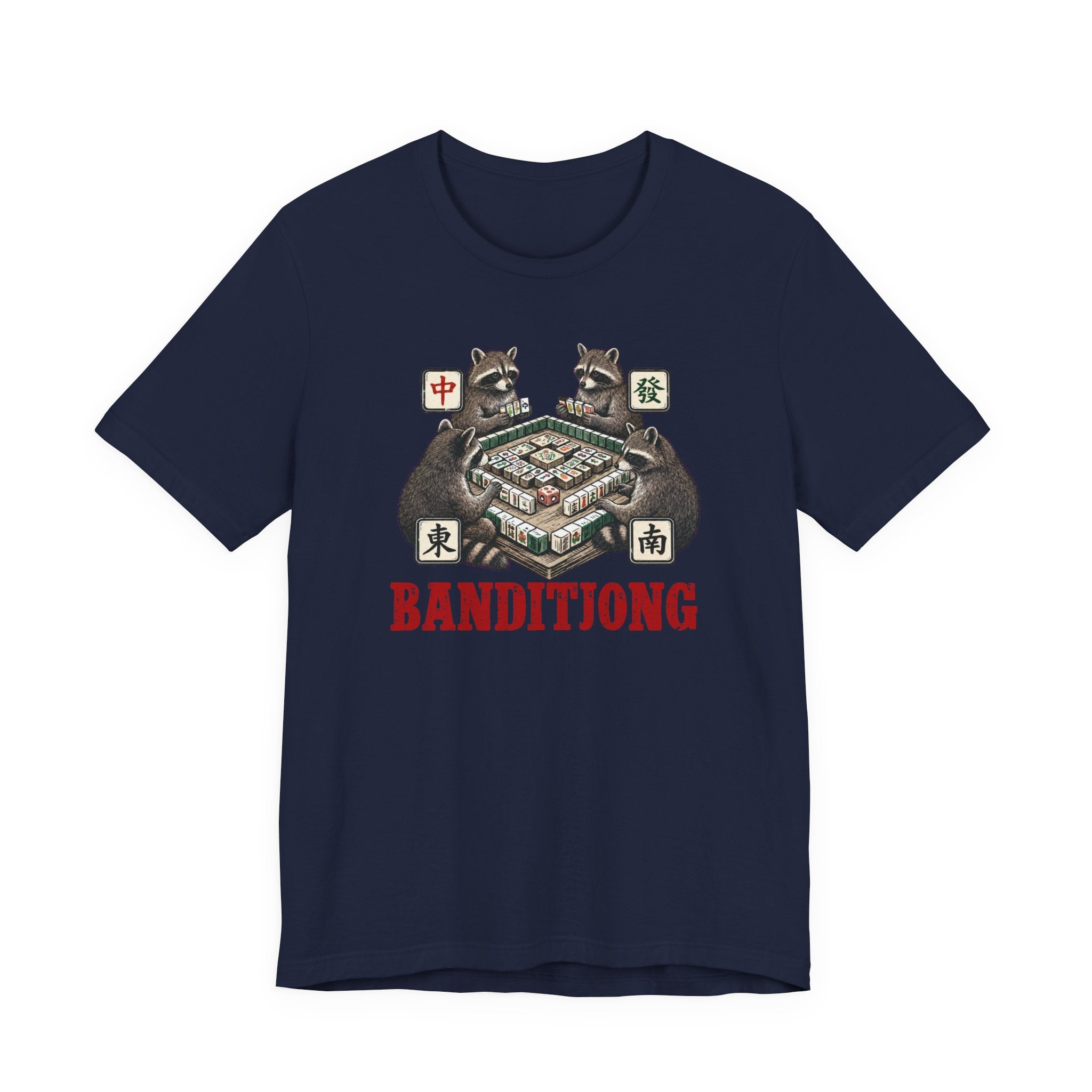 Mahjong Bella Canvas 3001 shirt, Raccoons playing Banditjong outfit, vintage Chinese tile game gift