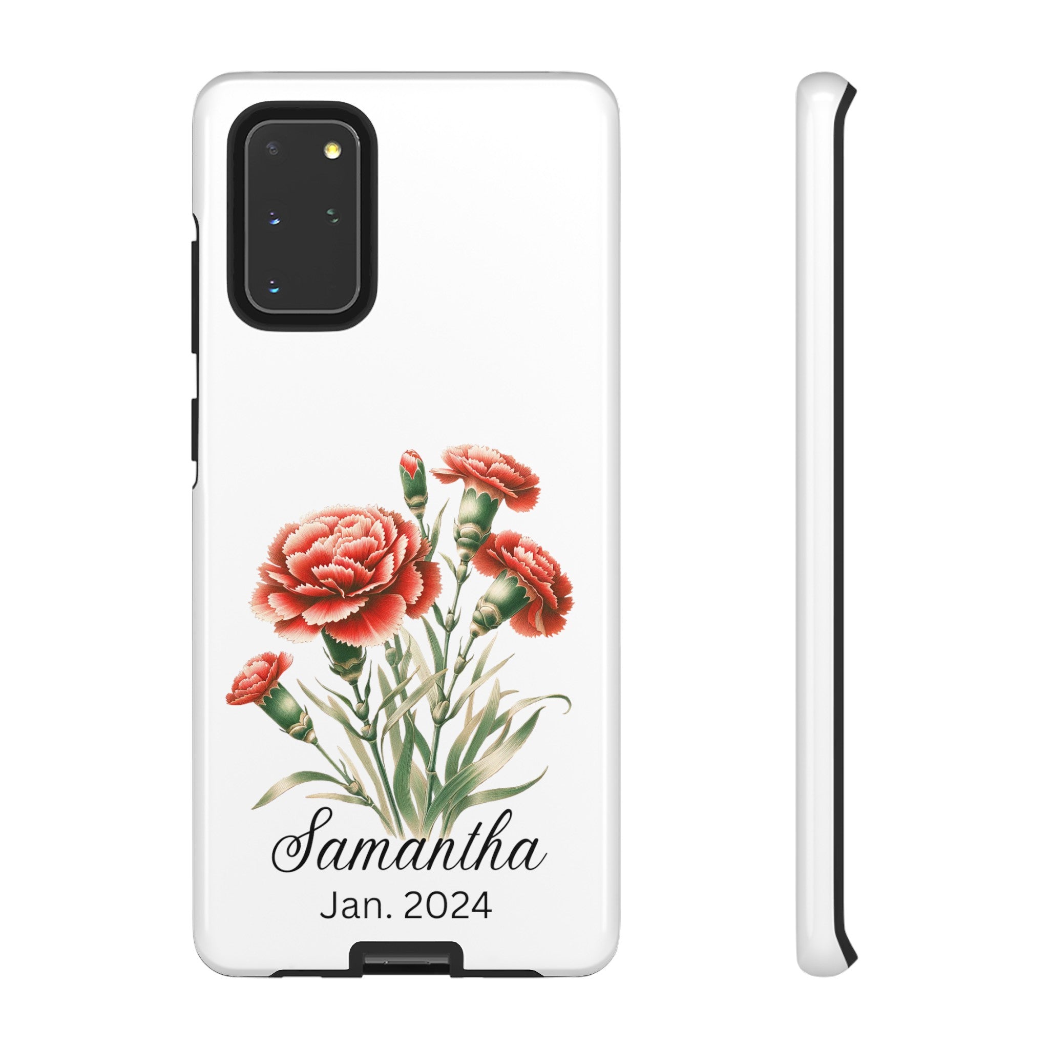 Personalized January Birth Flower Month Tough Phone Cases for iPhones and Samsung Galaxy