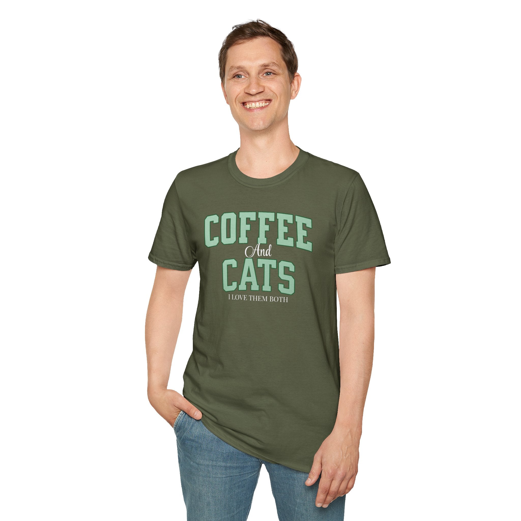 Coffee and Cats T-Shirt — "Coffee and Cats, I Love Them Both" Graphic Tee for Cat & Coffee Lovers