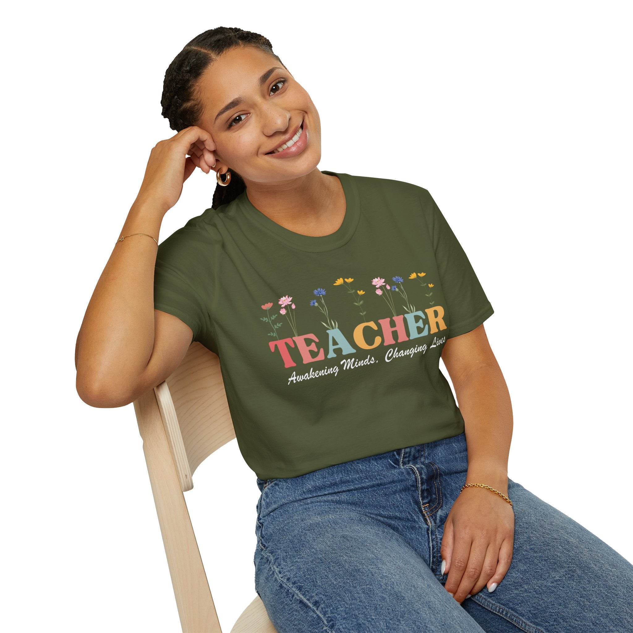 Teacher Awakening Minds, Changing Lives Unisex Softstyle T-Shirt, Teacher Appreciation Gift, Teacher Love T-shirt, Gift For Teacher, First Grade Teacher Outfit
