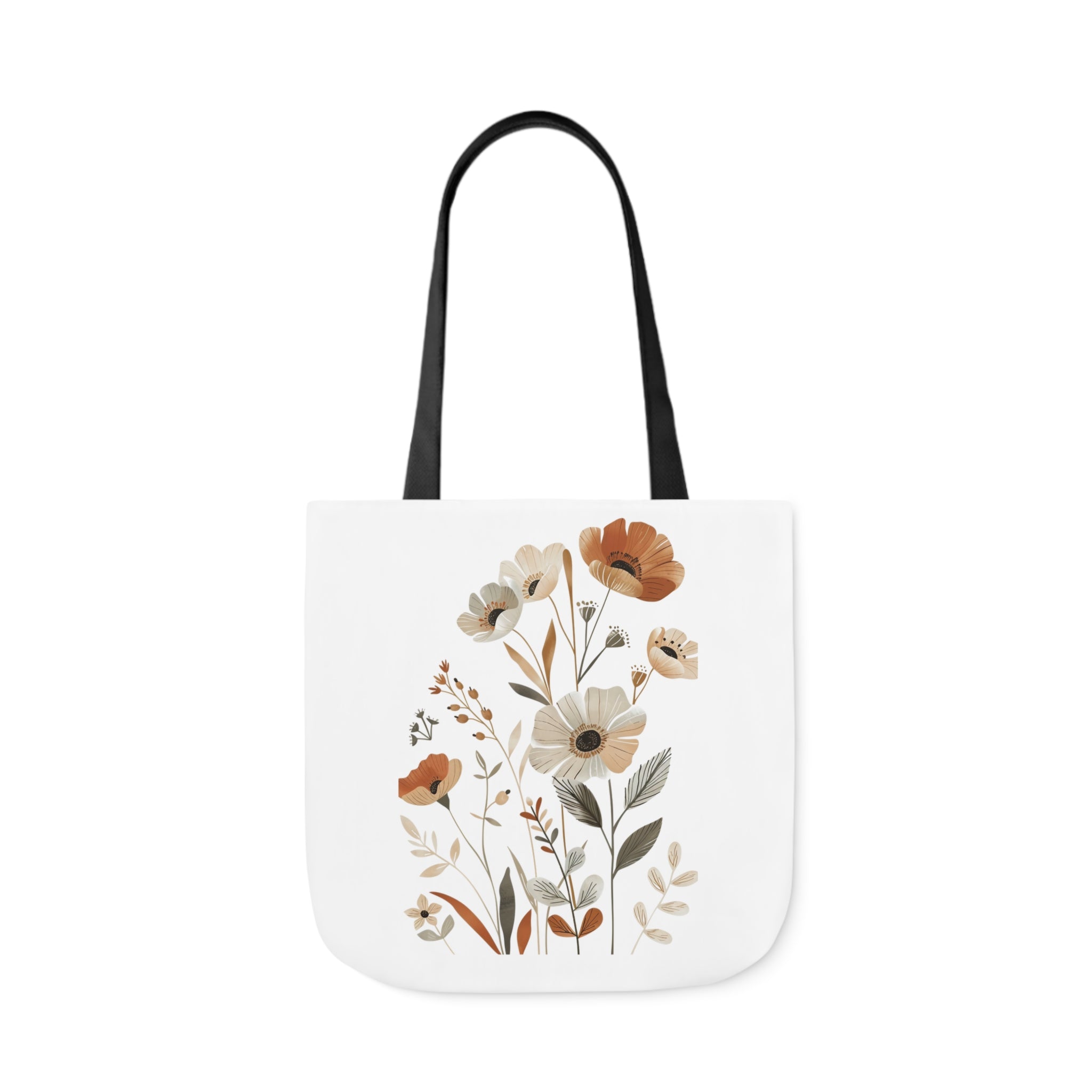 100% Polyester Canvas Tote Bag, 5-Color Straps, Lightweight Wildflower Tote Bag, Shopping Bag, Gift for Mom, Gift for Friend, Reusable Shopping Bag