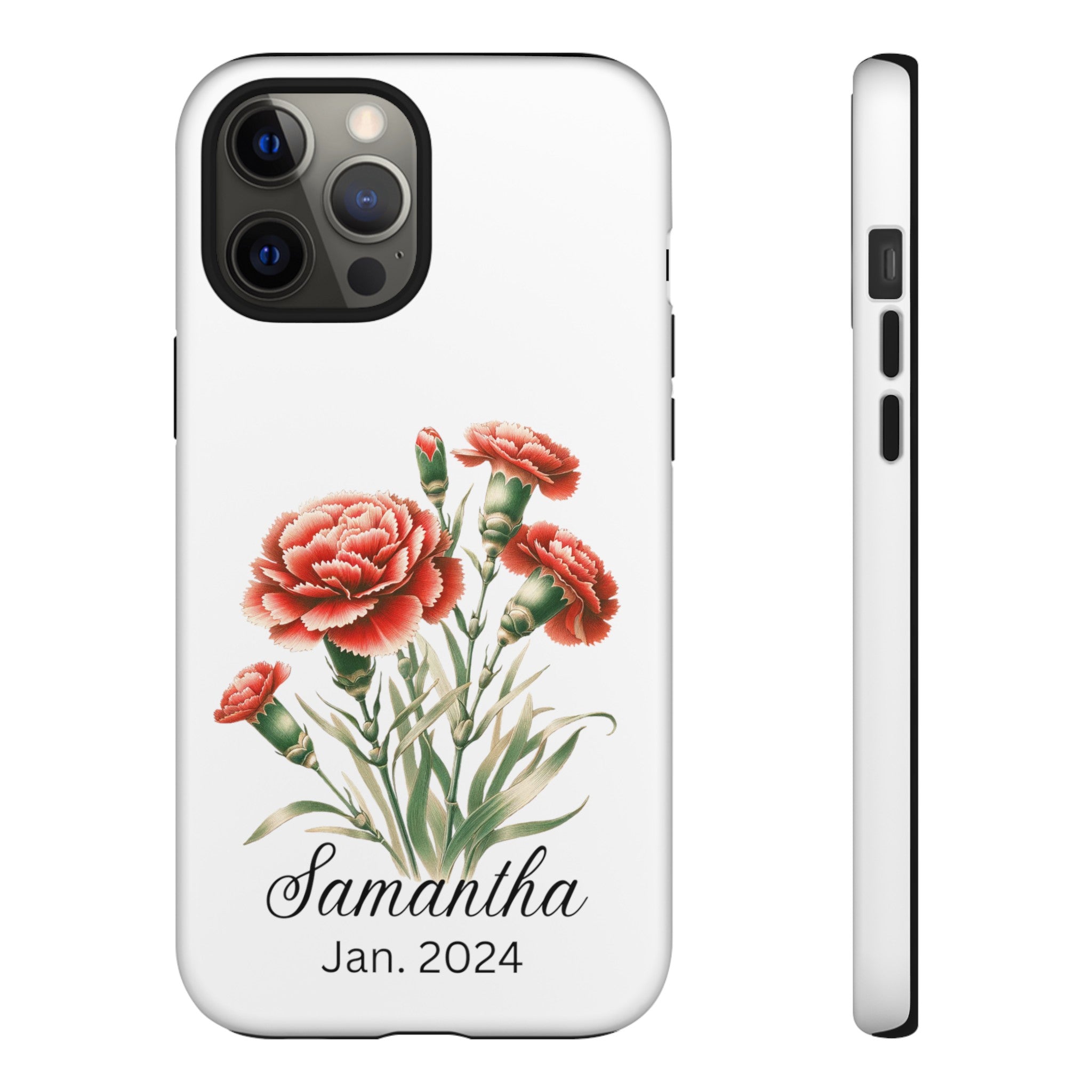 Personalized January Birth Flower Month Tough Phone Cases for iPhones and Samsung Galaxy