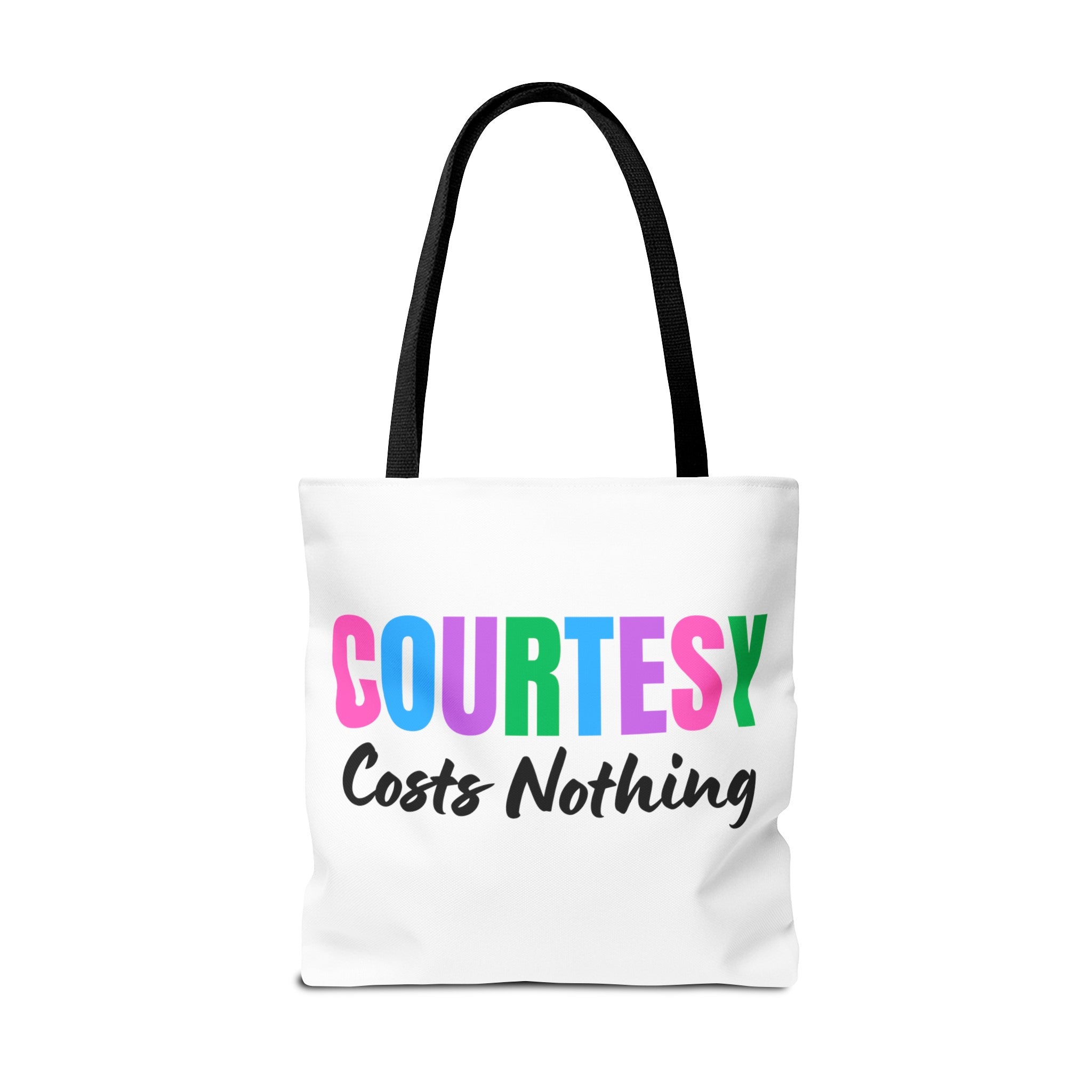 Courtesy Costs Nothing Tote Bag (AOP), Kindness Bag, Respect Bag, Show Compassion, Be Courteous, Stop Bullying