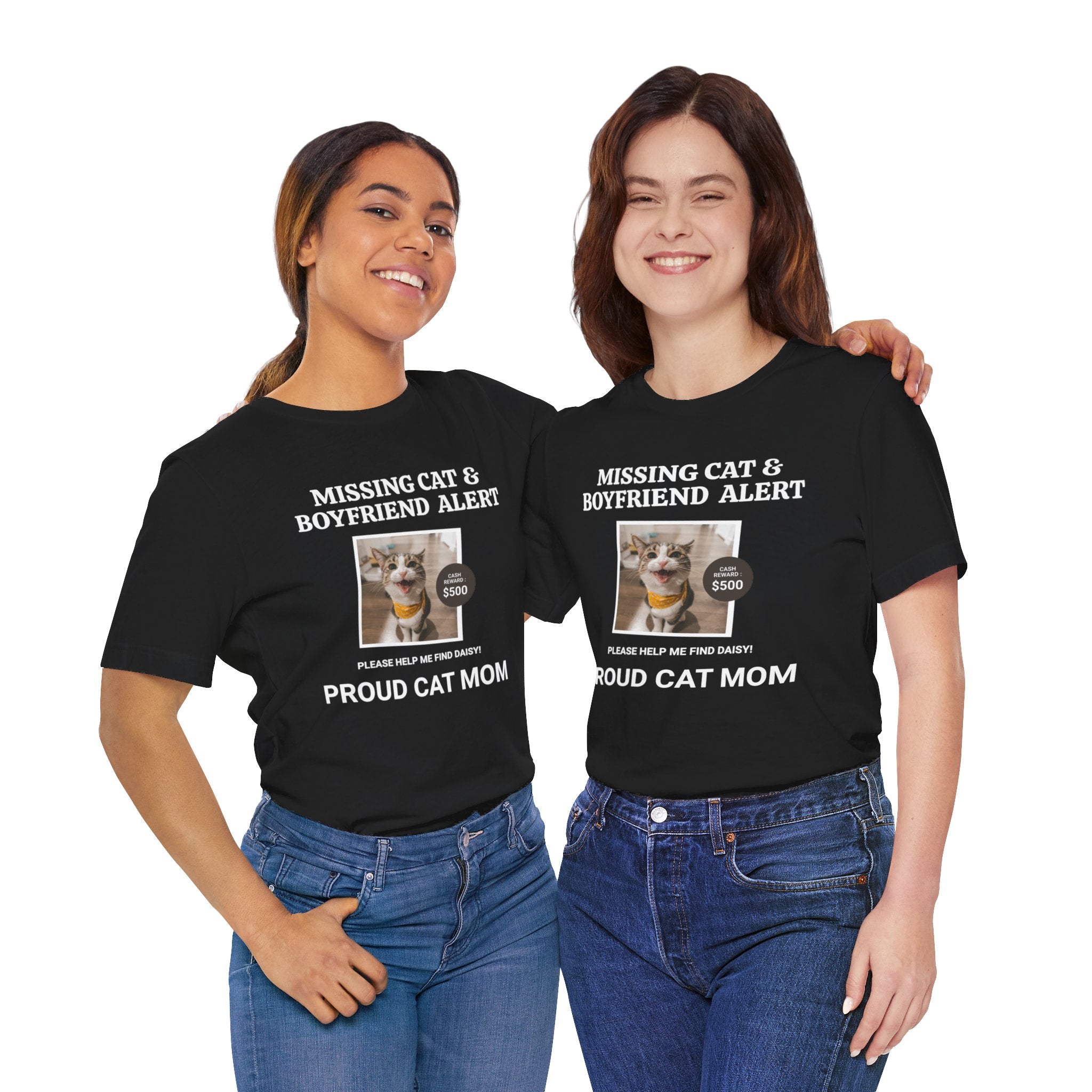 Funny Missing Cat & Boyfriend Alert Unisex Jersey Short Sleeve T-shirt, Cat Mom shirt, Funny Cat Shirt, Cat lover Shirt, Gift for Cat Mom, Cat T-shirt