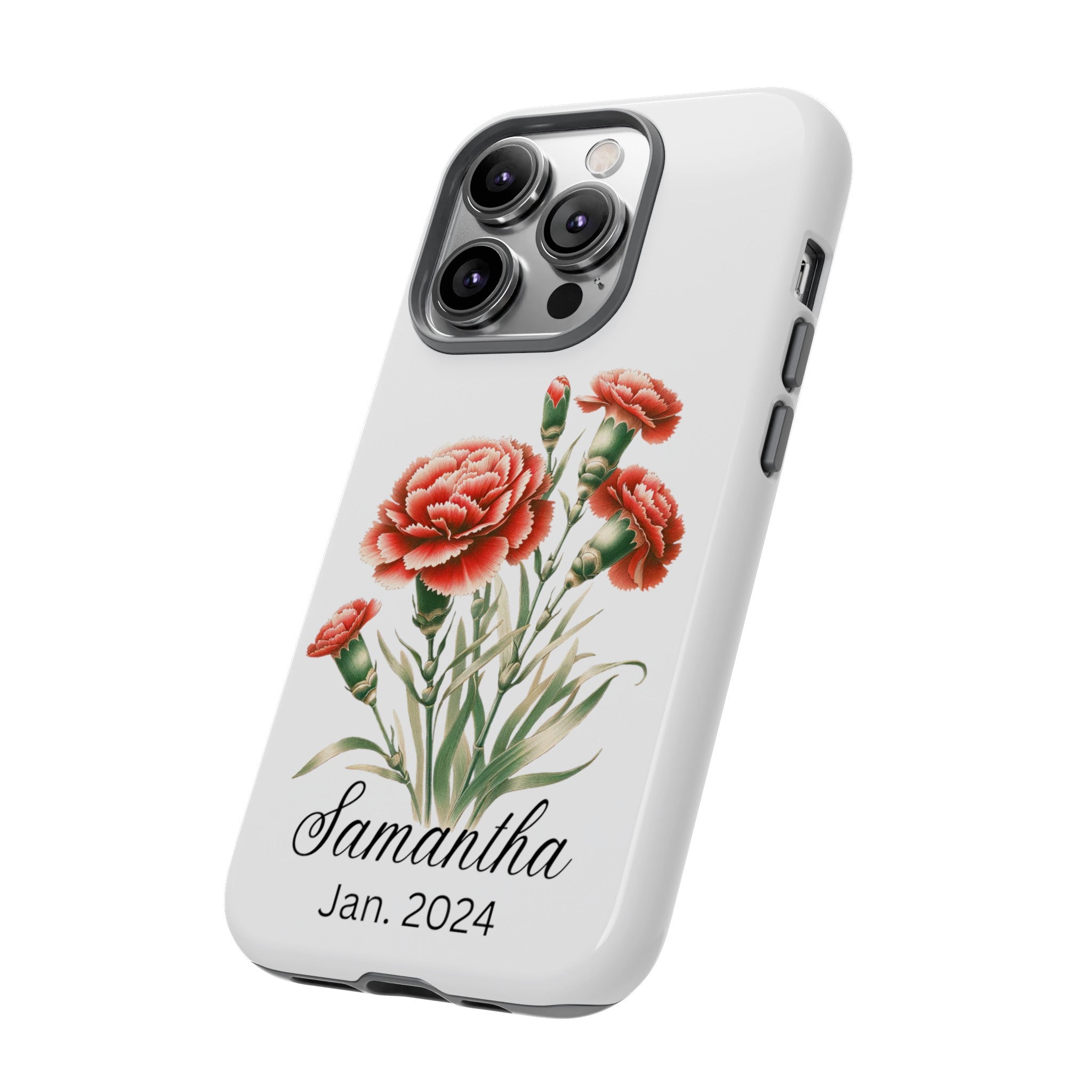 Personalized January Birth Flower Month Tough Phone Cases for iPhones and Samsung Galaxy