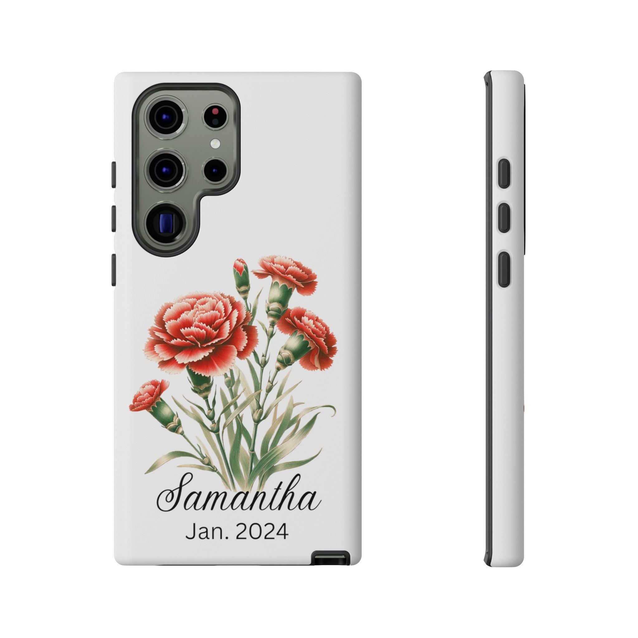 Personalized January Birth Flower Month Tough Phone Cases for iPhones and Samsung Galaxy