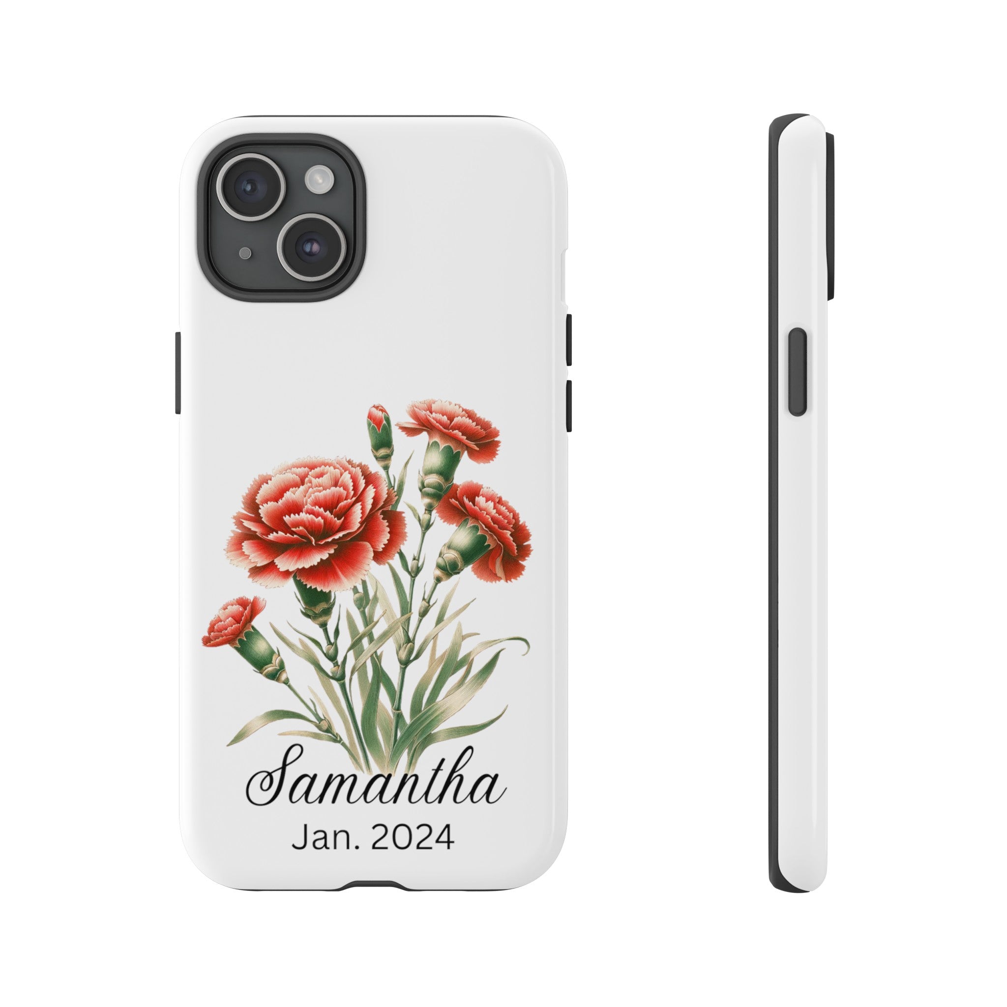 Personalized January Birth Flower Month Tough Phone Cases for iPhones and Samsung Galaxy