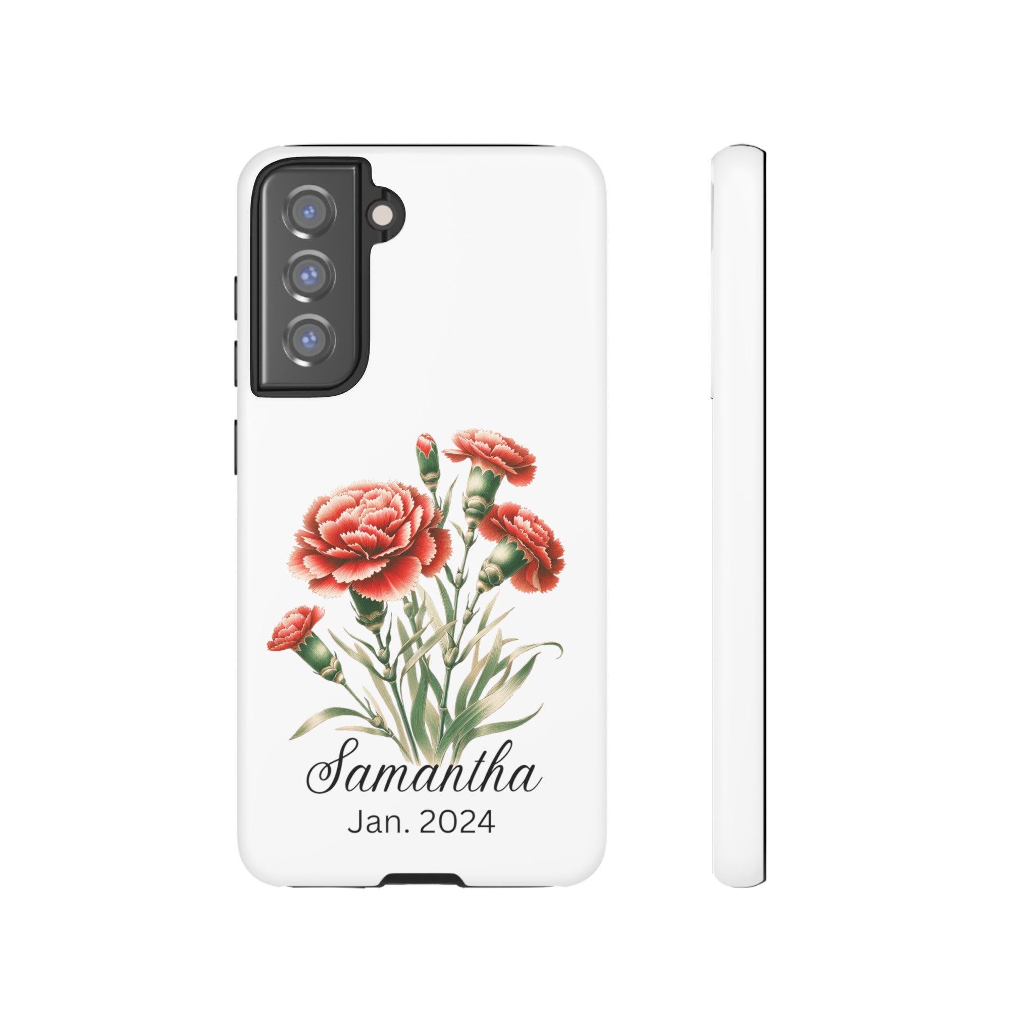 Personalized January Birth Flower Month Tough Phone Cases for iPhones and Samsung Galaxy