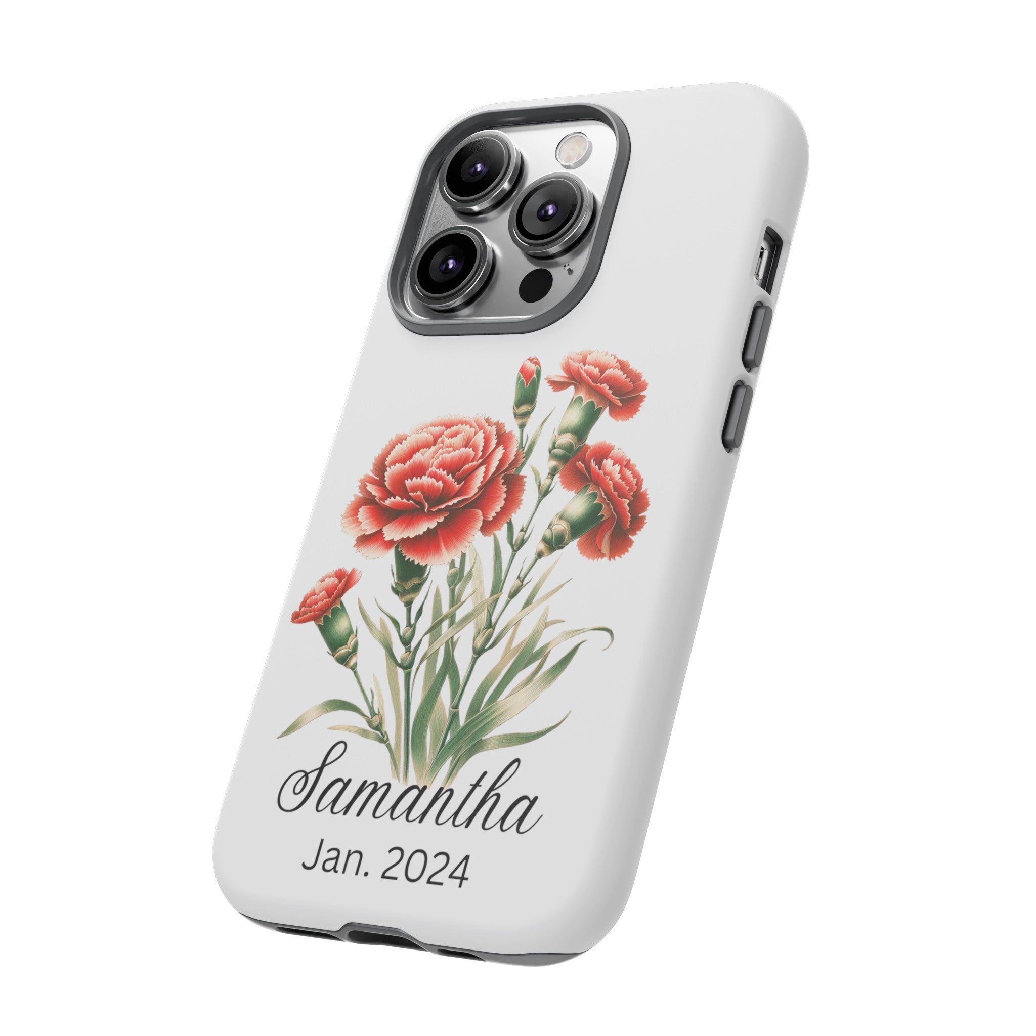 Personalized January Birth Flower Month Tough Phone Cases for iPhones and Samsung Galaxy