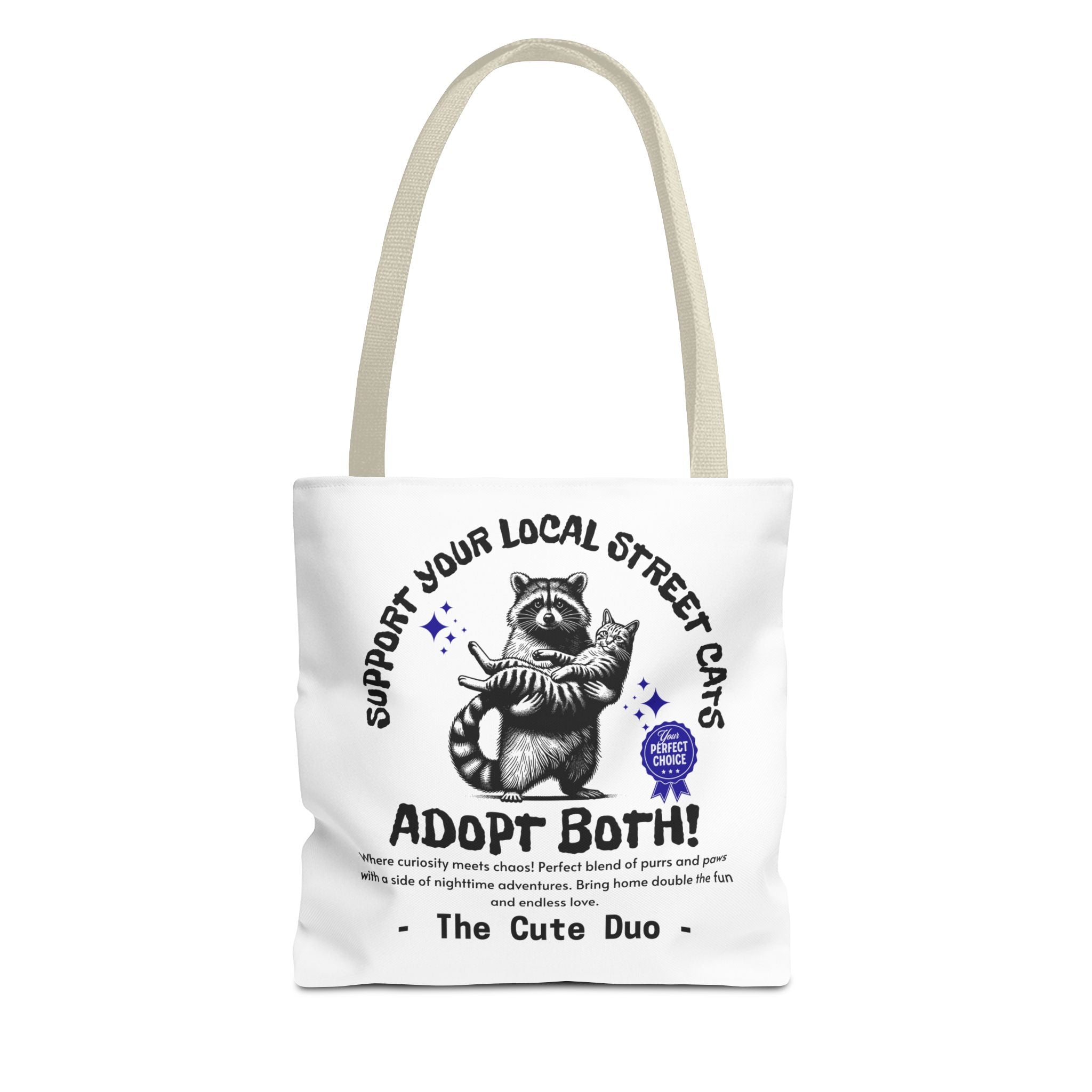 Funny Tote Bag (AOP), Funny Support Your Local Street Cats bag, Gift for Cat Lovers, Funny Raccoons Bag, Gift for Cat Mom