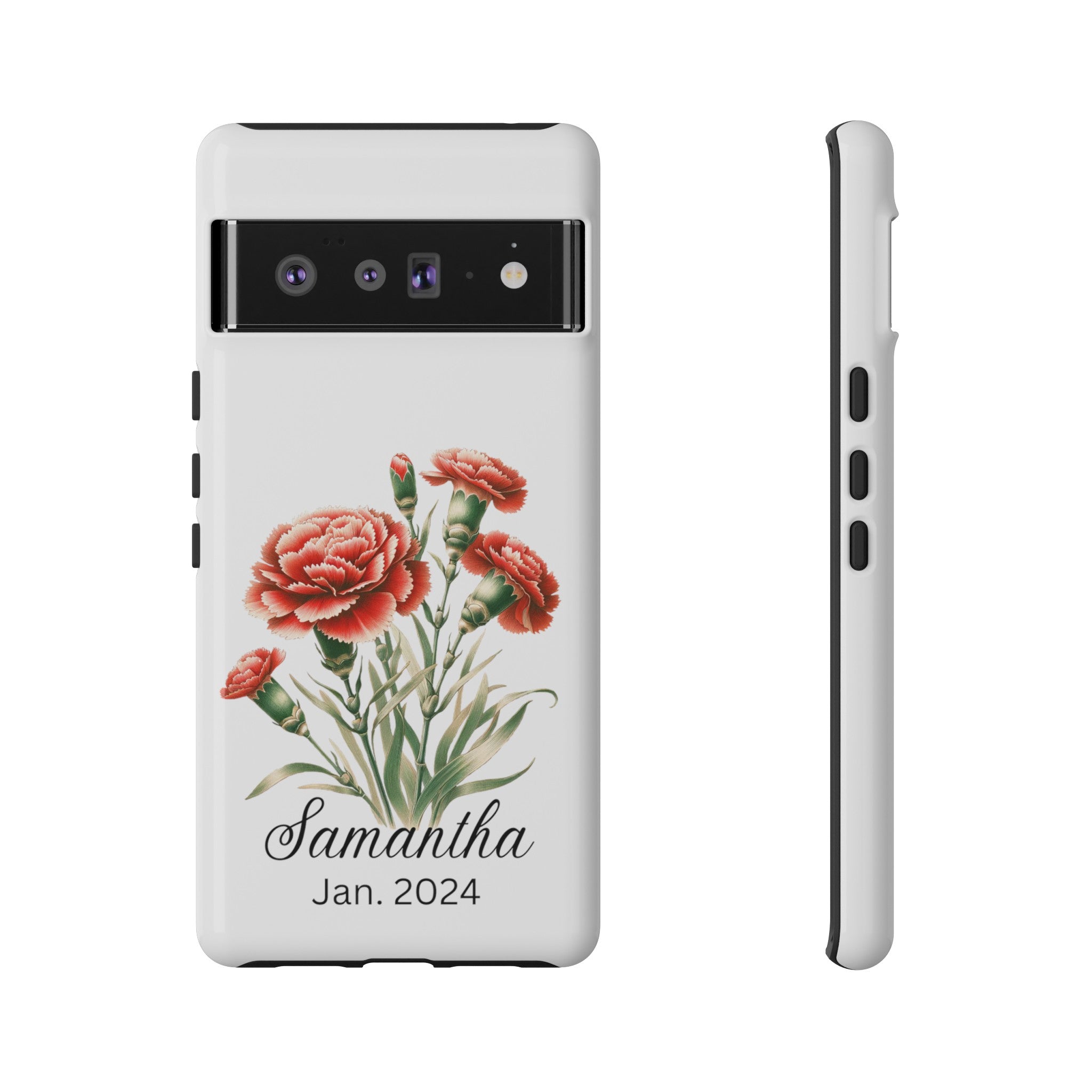 Personalized January Birth Flower Month Tough Phone Cases for iPhones and Samsung Galaxy