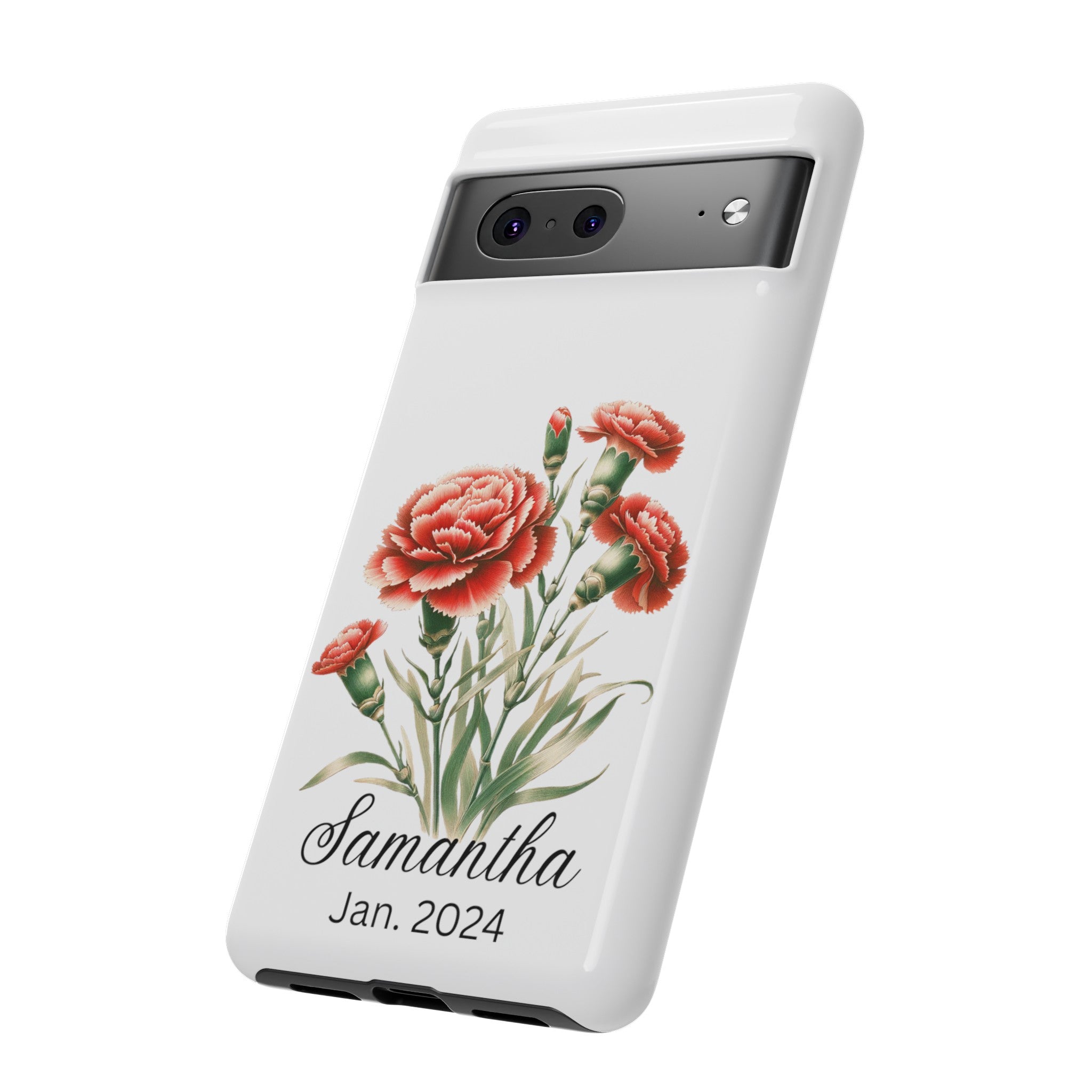 Personalized January Birth Flower Month Tough Phone Cases for iPhones and Samsung Galaxy