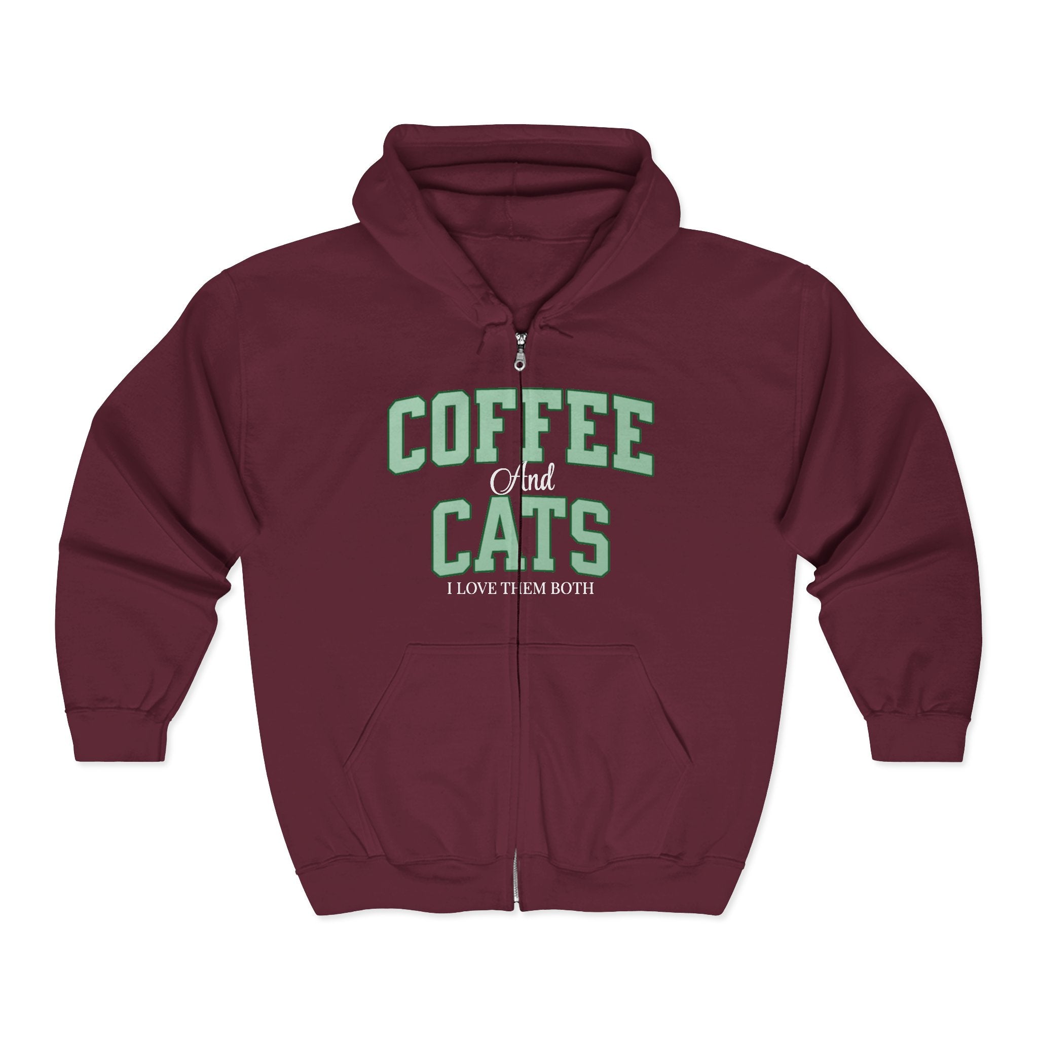 Coffee and Cat Sweatshirt, Coffee and Cat Zip-Up Hoodie, Gift for Cat Lovers