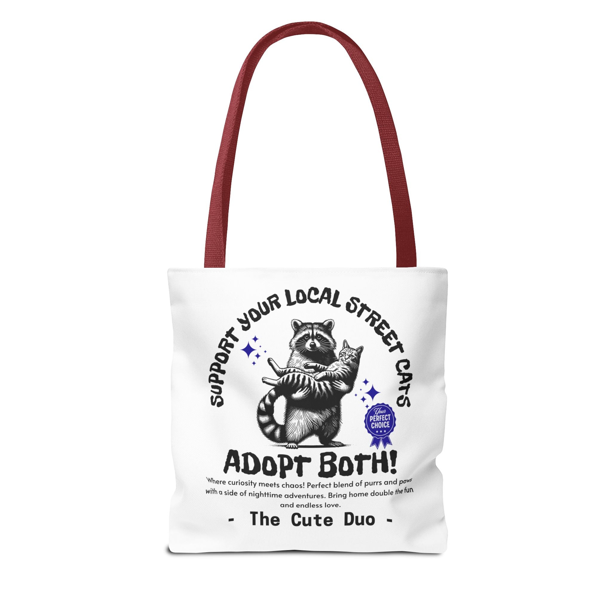 Funny Tote Bag (AOP), Funny Support Your Local Street Cats bag, Gift for Cat Lovers, Funny Raccoons Bag, Gift for Cat Mom